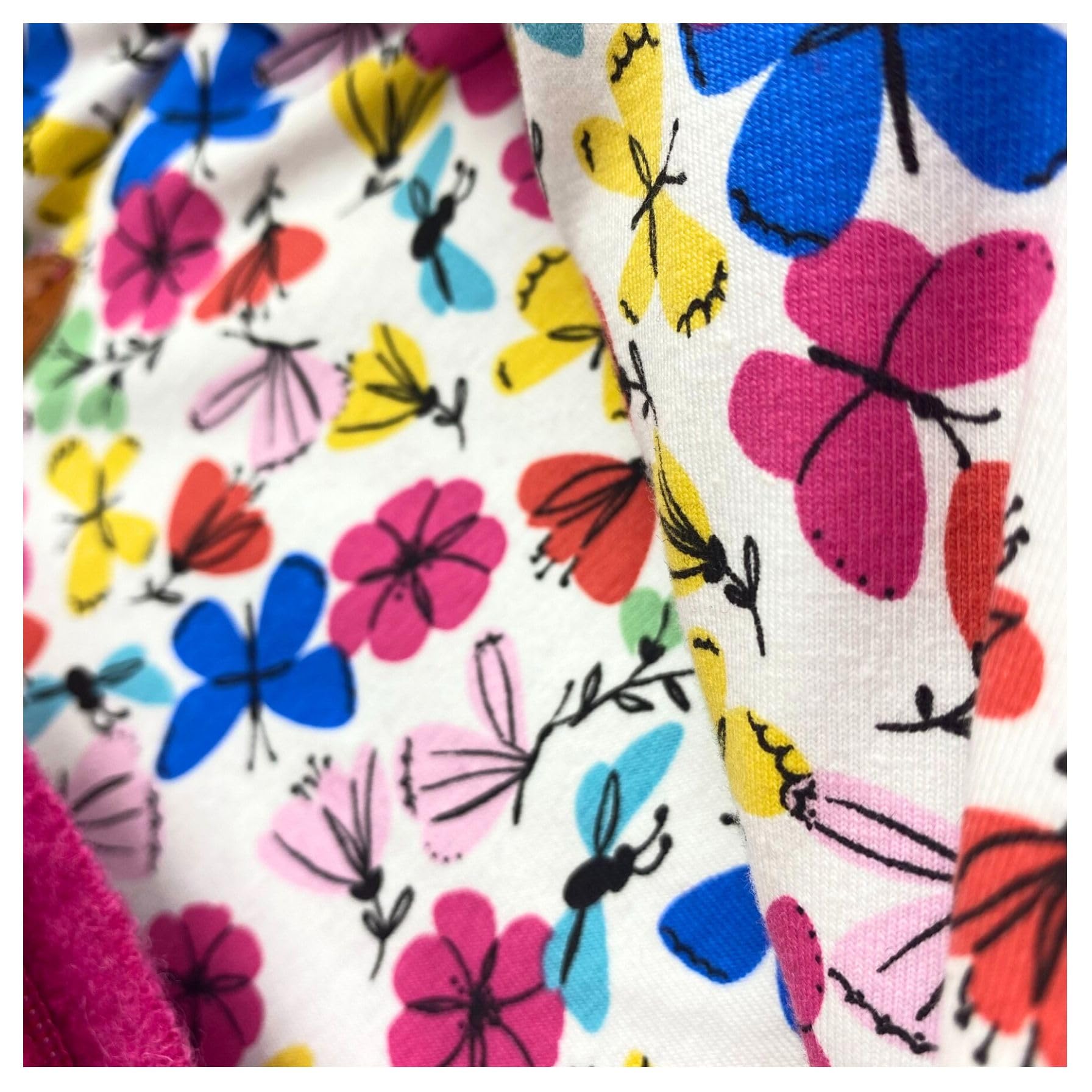 Lilakind Baby Kinder Wollwalk Overall mit Kapuze und Reißverschluss Fuchsia Pink mit Blumen und Schmetterlingen Gr. 62-116