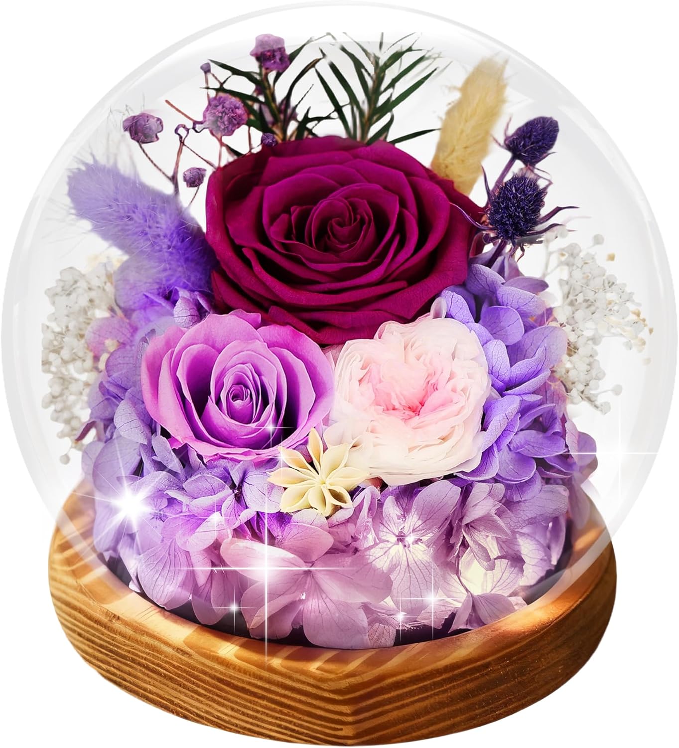 SAKSUN Preserved Flowers Forever Rose: Birthday Gifts for Women Flowers for Delivery Prime - Rose in Glass Dome & LED Light - Eternal Love for Mom Wife Girlfriend on Mother's Day Birthday Anniversary