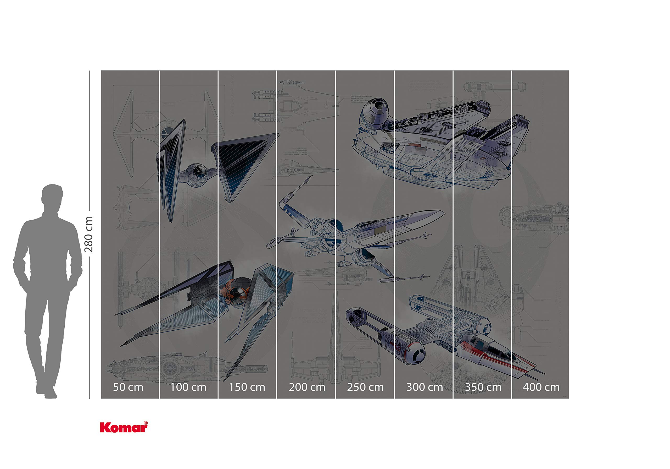 Komar Star Wars Blueprint Light | Rozmiar: 400 x 280 cm (szerokość x wysokość), szerokość 50 cm | tapeta, obraz ścienny, dekoracja, pokrycie ścienne, pokój dziecięcy, DX8-078 fototapeta z włókniny,