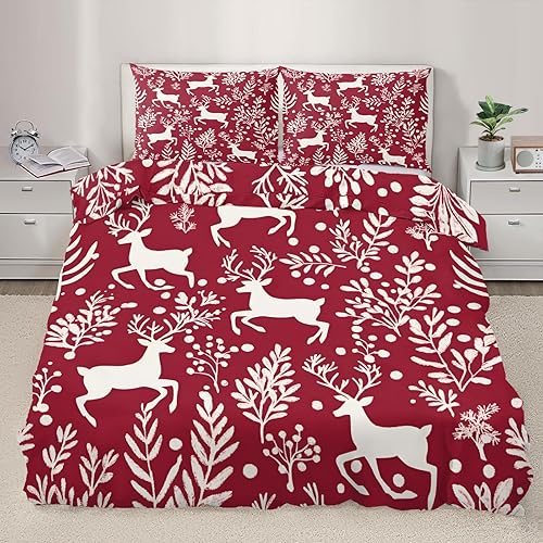 Miniatura 10 de Juego de funda de edredón nórdica de Navidad, estilo nórdico, copos de nieve, juego de ropa de cama con ciervos de Navidad, funda de edredón Navidad