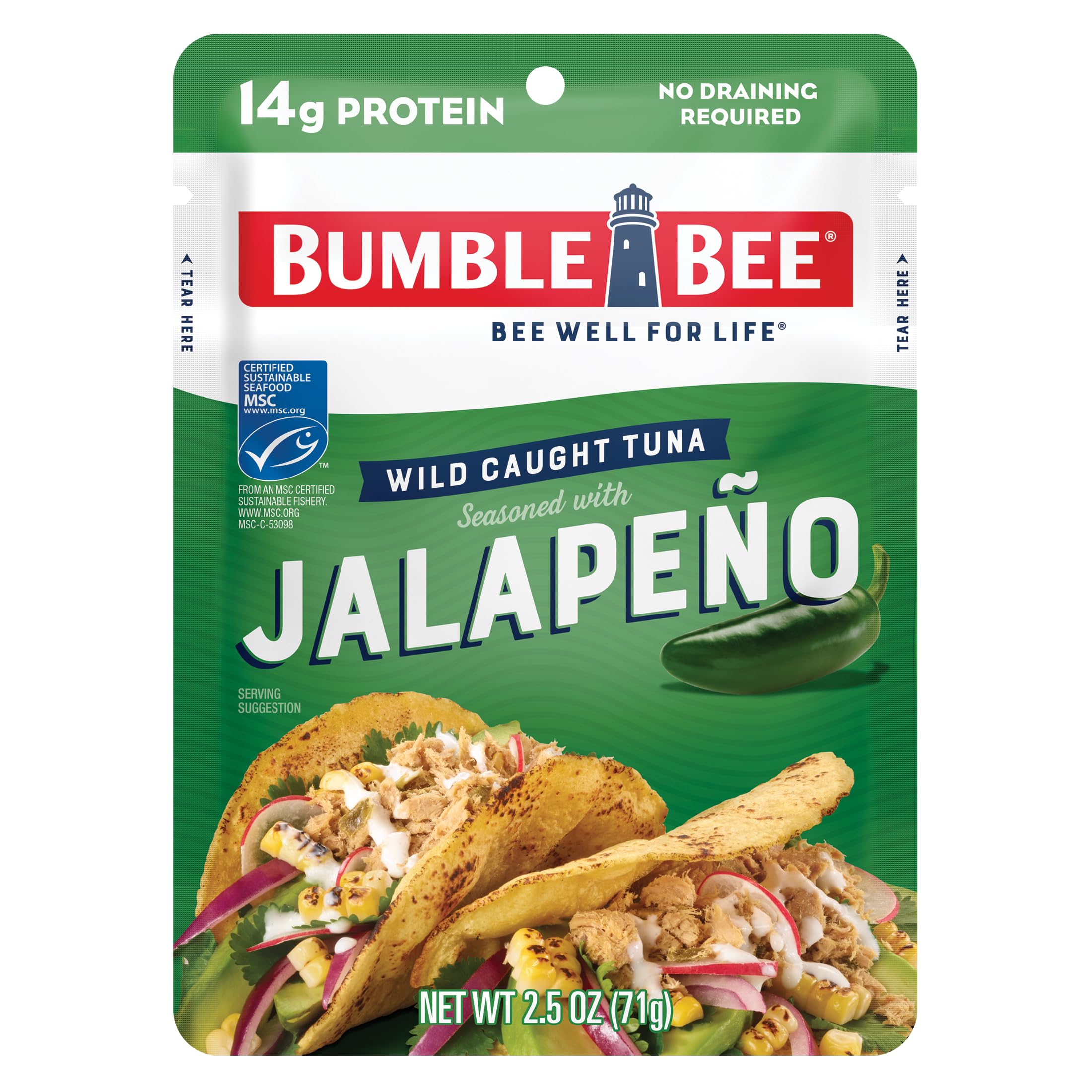 Bumble Bee Jalapeno Seasoned Tuna Pouch - Wild Caught and Ready to Eat for Snack, Salad, Korean Tuna Bowl - 14g Protein per Serving - PERFECT,