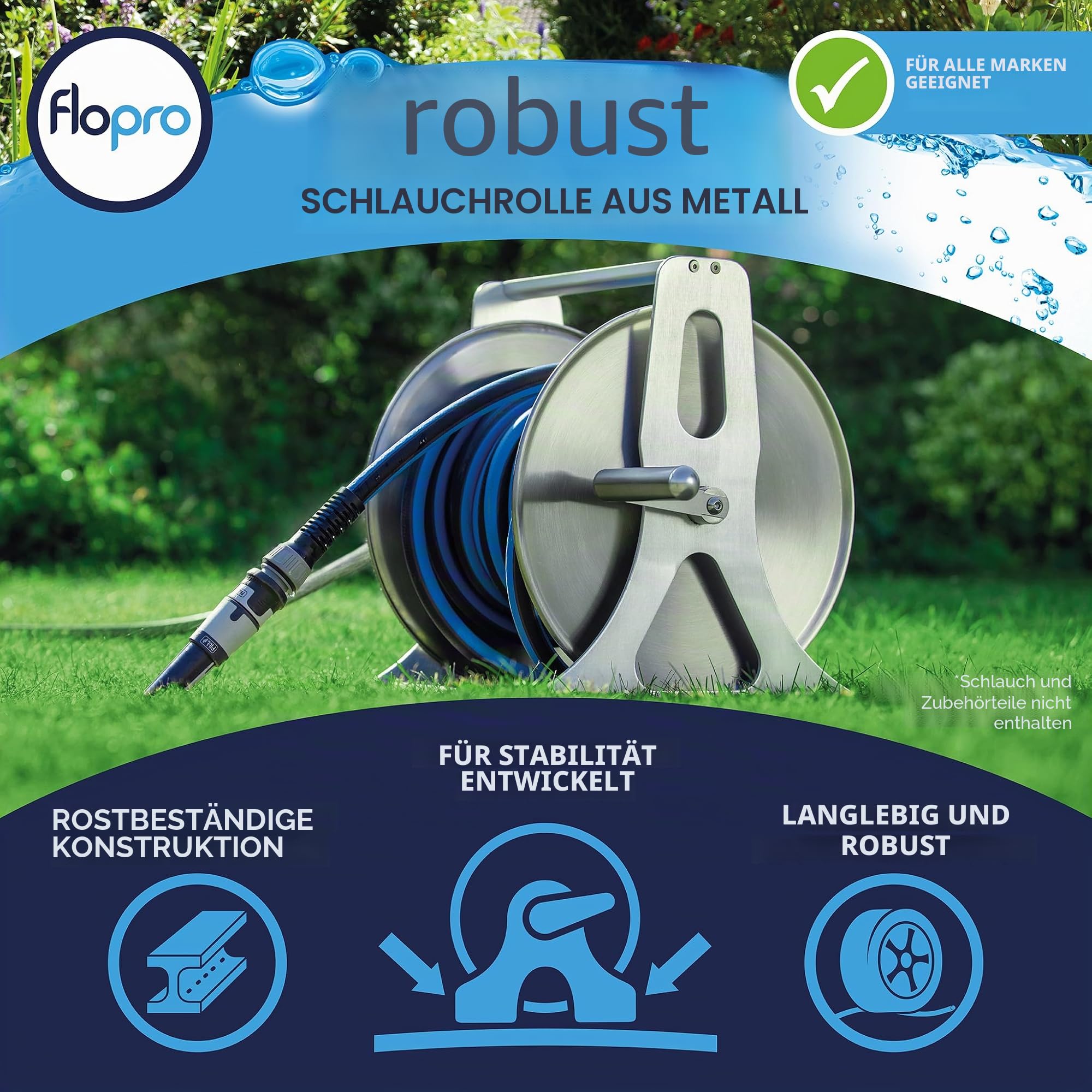Flopro Professionelle Metall-Schlauchtrommel, unverzichtbares Gartenzubehör für ordentliche Schlauchaufbewahrung, wandmontierte oder freistehende Gartenschlauchtrommel