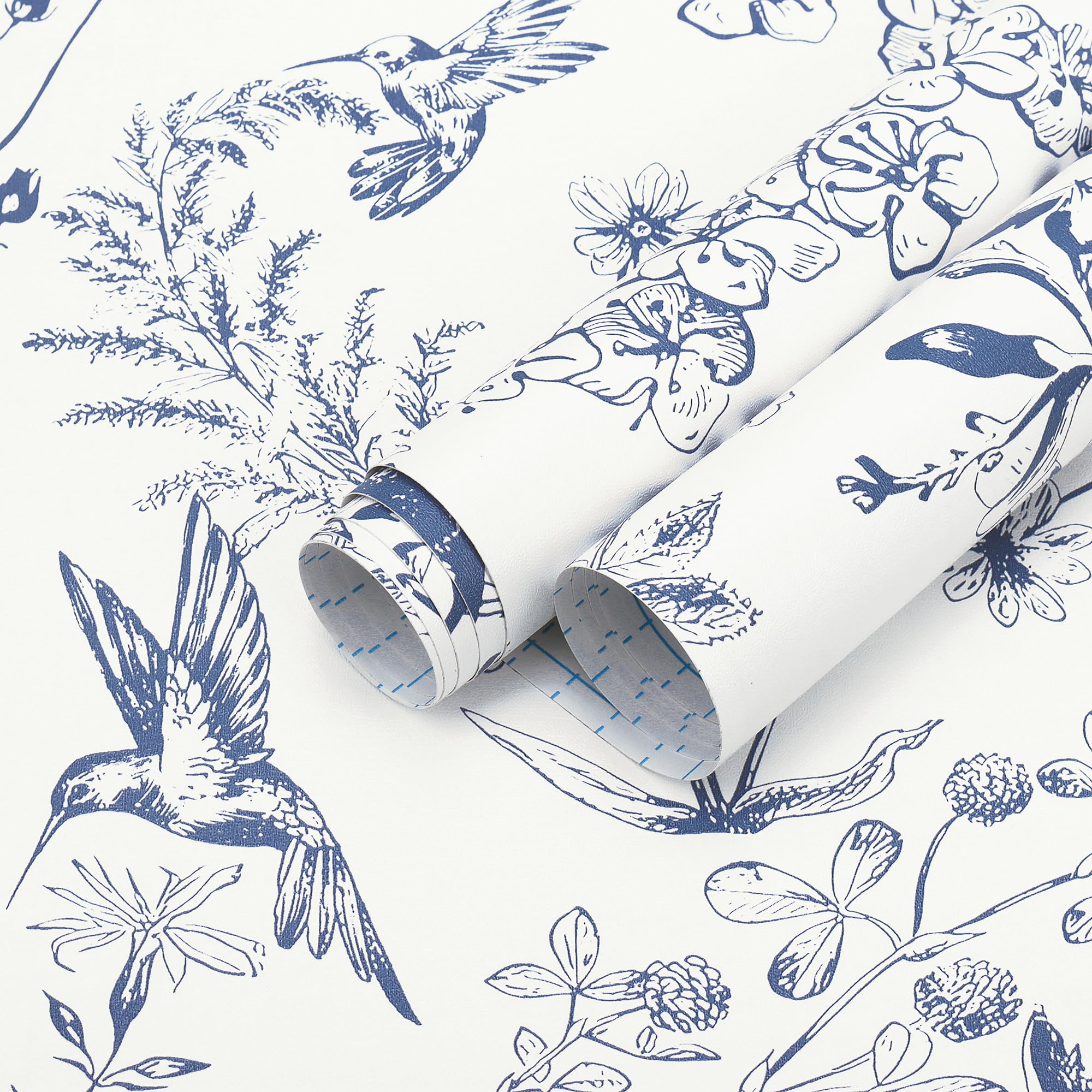 Safiyya Peel and Stick Wallpaper Blue and White Contact Paper Floral Birds Wall Paper Modern Boho Removable Self Adhesive Wallpaper Vinyl Rolls 118"x17.3"