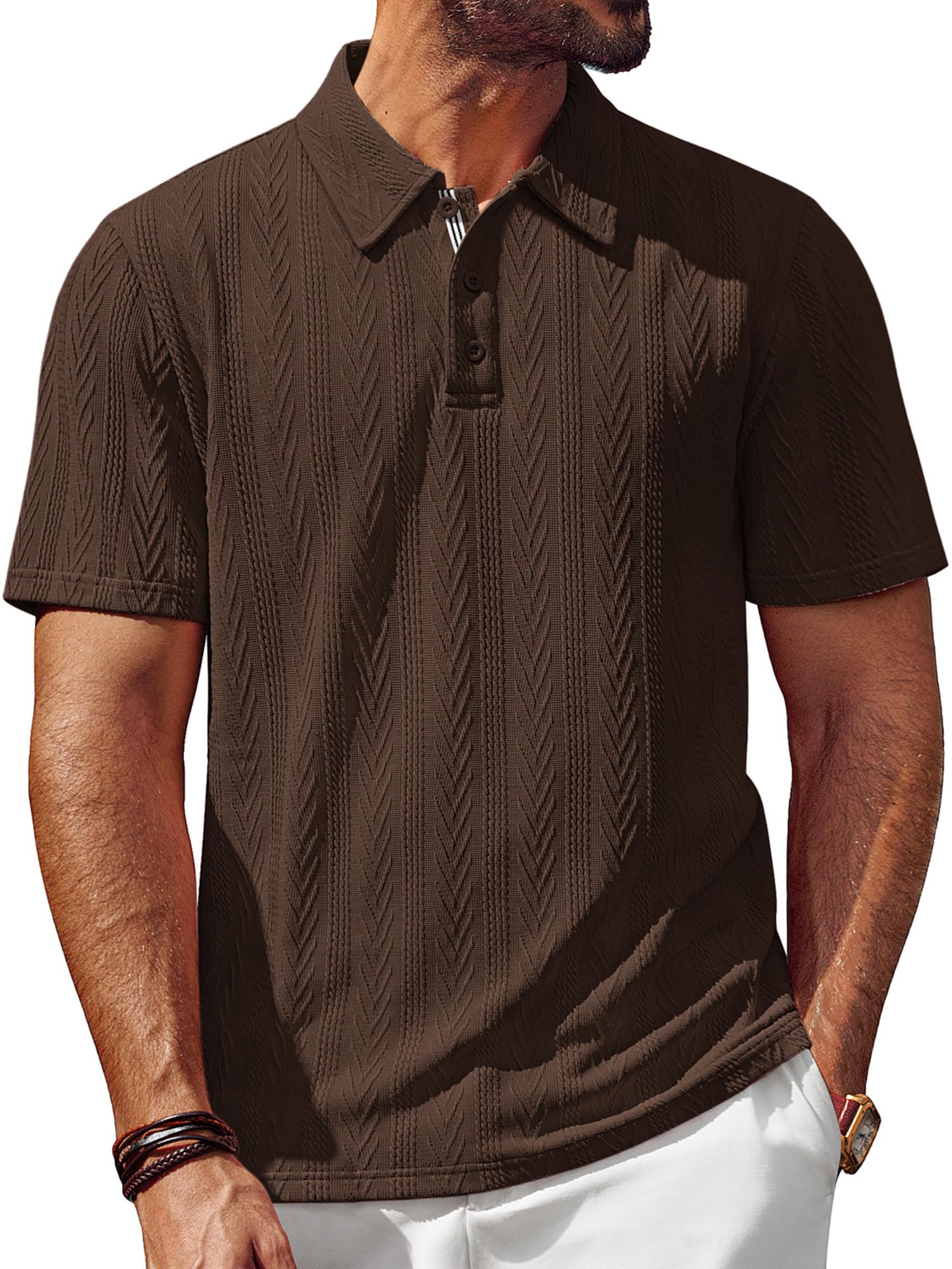 PJ PAUL JONES Mens Polo Shirts Short Sleeve Casual Textured Knit Polo Shirt for Men Golf Collared