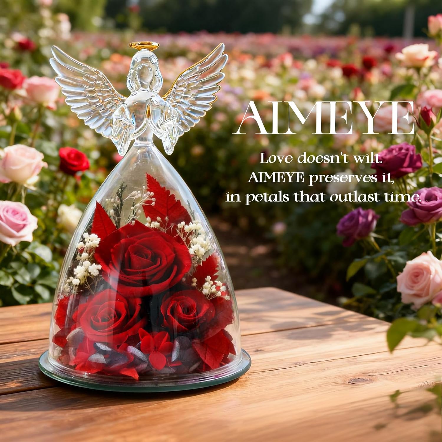 Valentines Day Roses Gifts for Women,Preserved Real Flowers Roses in Glass Angel Figurines,Valentines Day Gifts for Women Mom Wife Girlfriend./Red - Image 6