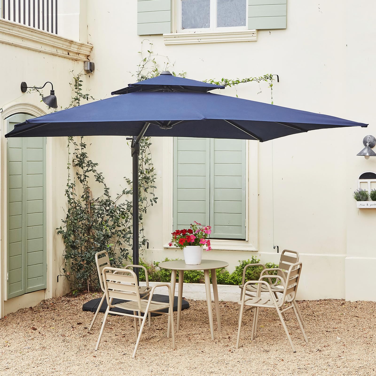 Garvee Parasol De Jardin En Aluminium 300 x 300 cm - Toile Anti-UV 50+, Imperméable, 8 Baleines, Manivelle Réglable, Rotation à 360°, Protection Contre Le Vent - Idéal Pour Terrasse, Balcon, Piscine