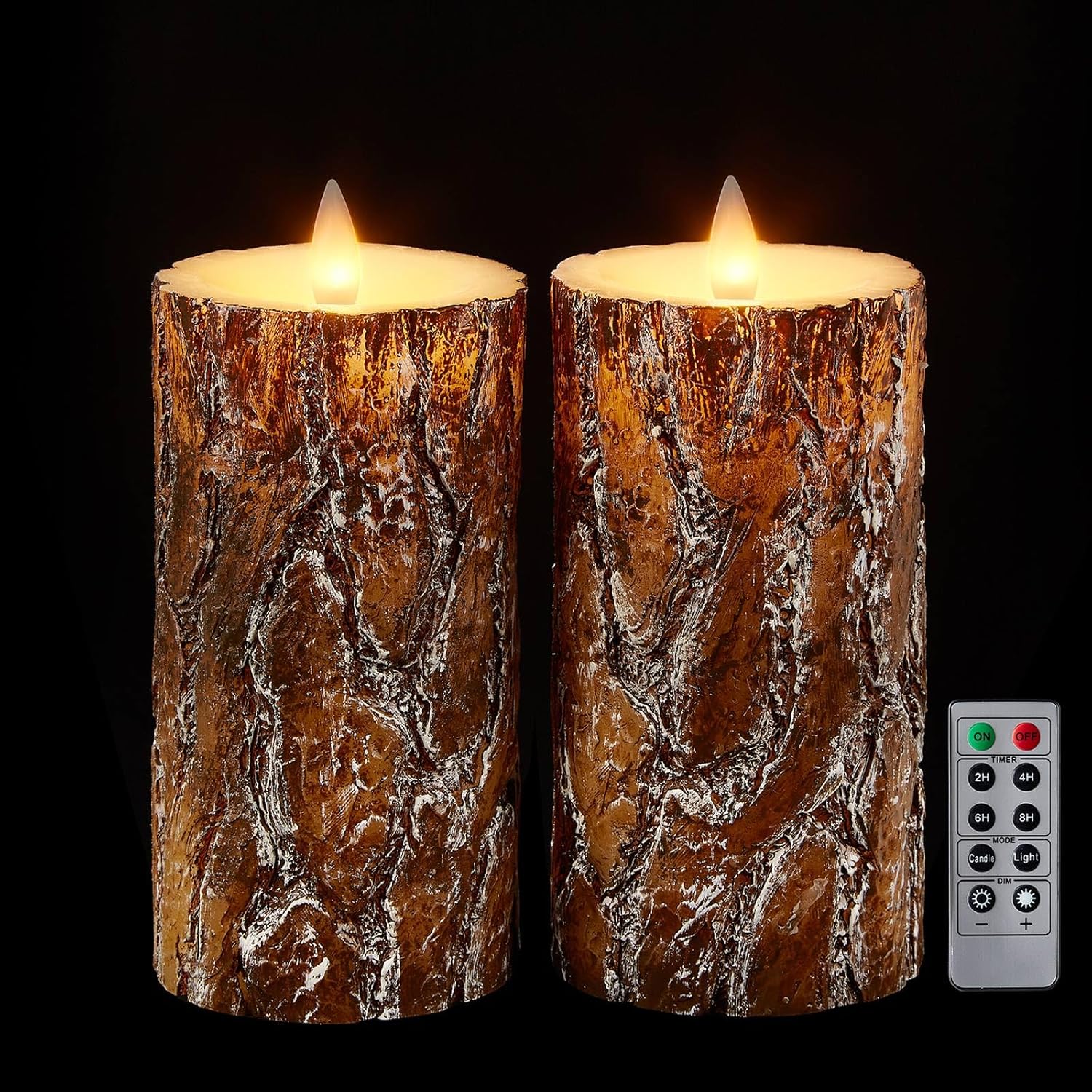 Pine Flameless Pillar Candles Flickering with Remote Timer, Battery Operated LED 3D Moving Flame Real Wax Candles, Set of 2, D3 x H6,Remote Included (Pine)