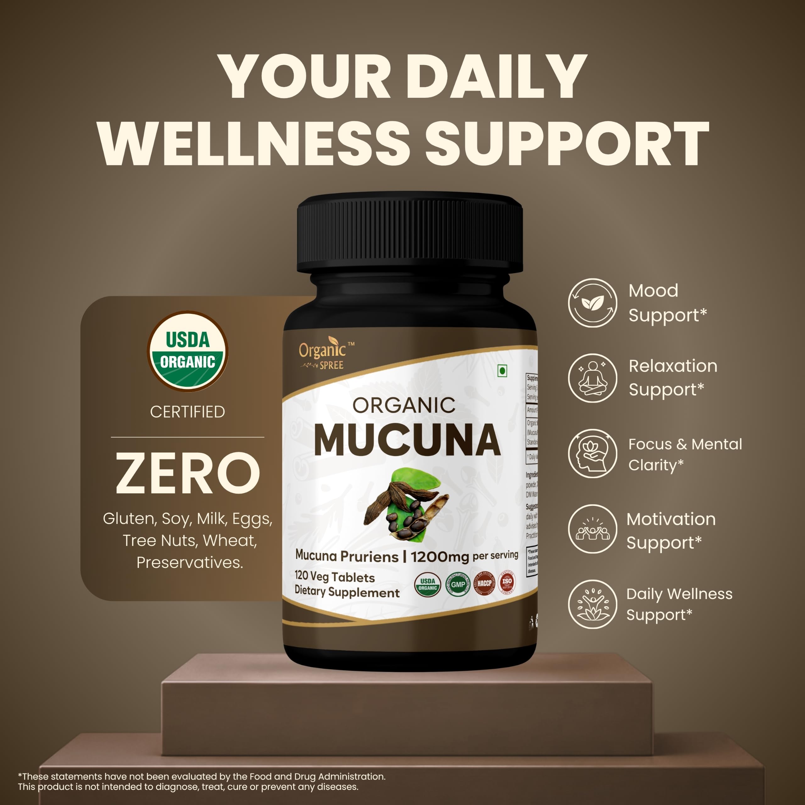 ORGANIC SPREE Mucuna 120 Tablets - Supports Mood, Relaxation & Immunity* - Mucuna pruriens - 60 Days Supply - USDA Organic, GMP, HACCP Certified — Amazon image 2