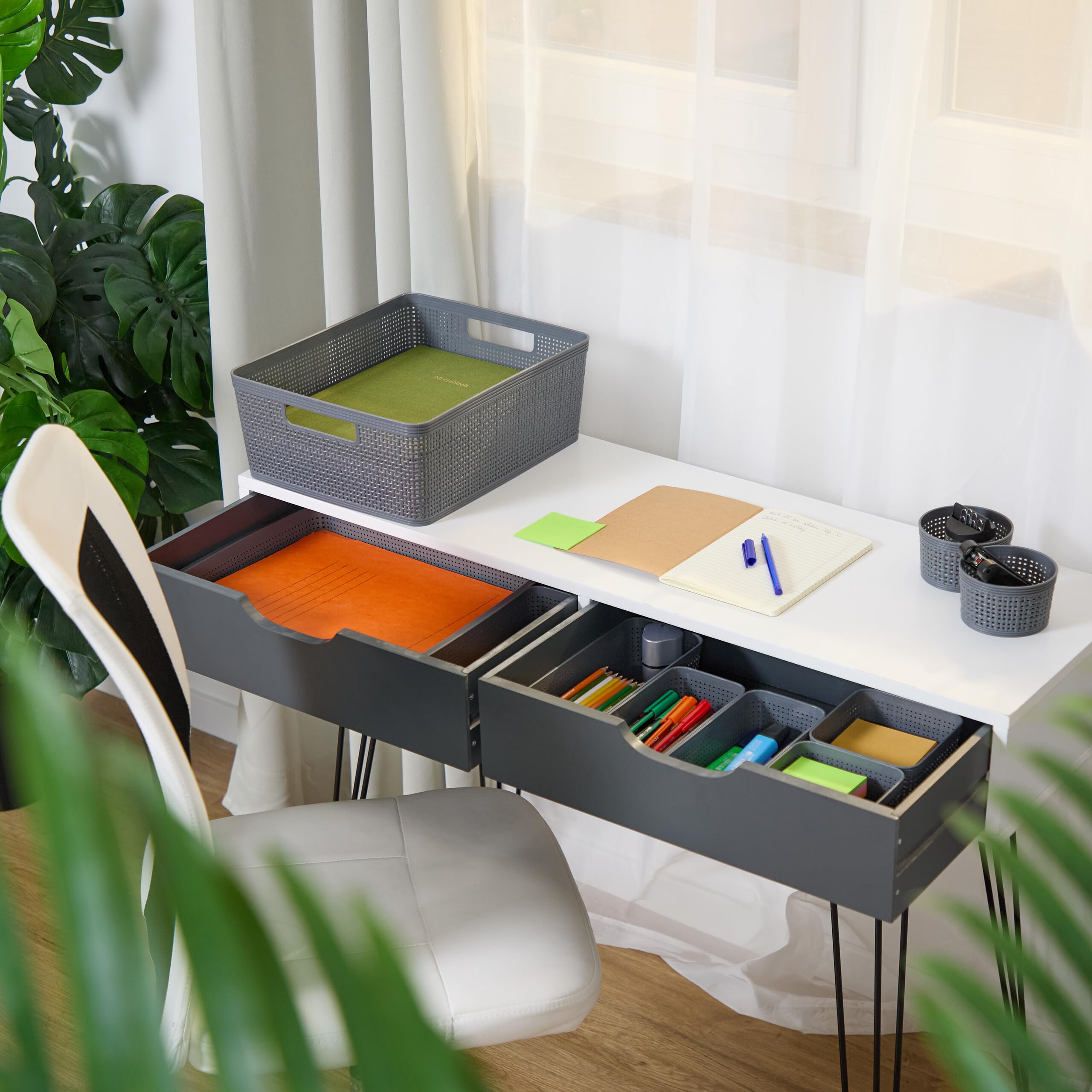 Relaxdays Organizador de Cajones, Set 10 Piezas, Cajas Organización Baño, Diferentes Tamaños, Plástico, Cestas, Gris