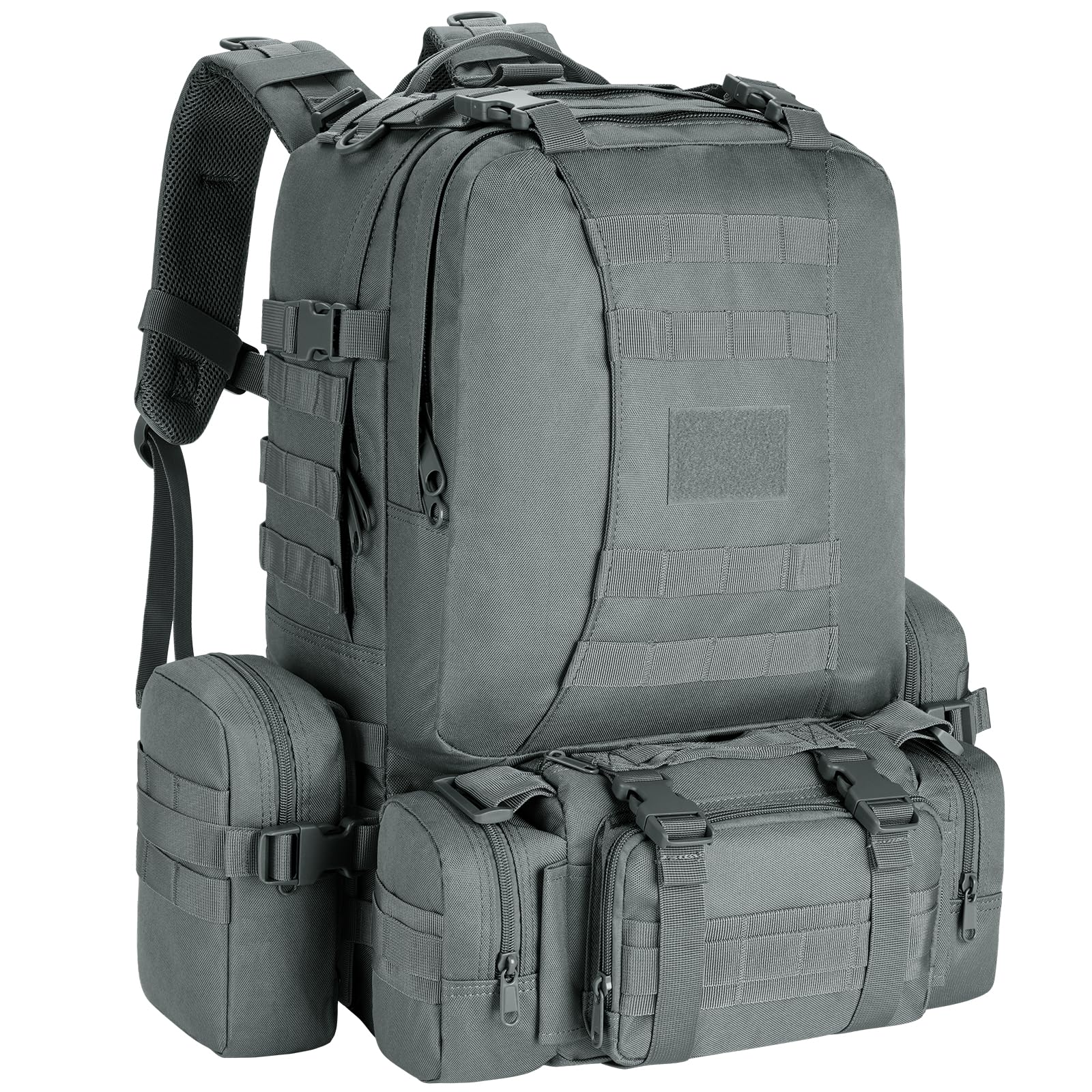 Plecak taktyczny, 60 l, wojskowy, duży plecak survivalowy Molle, dla mężczyzn i kobiet, zdejmowana torba outdoorowa, plecak podróżny do EDC, na kemping, wędrówki, polowanie, szary