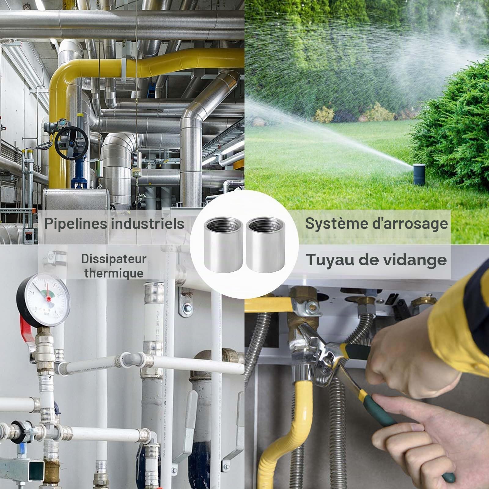 6 pièces Manchon en acier inoxydable,Raccord droit en acierinoxydable,Raccords droits enacierinoxydable,Raccord fileté droit,Raccords femelles,DN15,convient pour tuyaux,drains,réservoirs d'eau