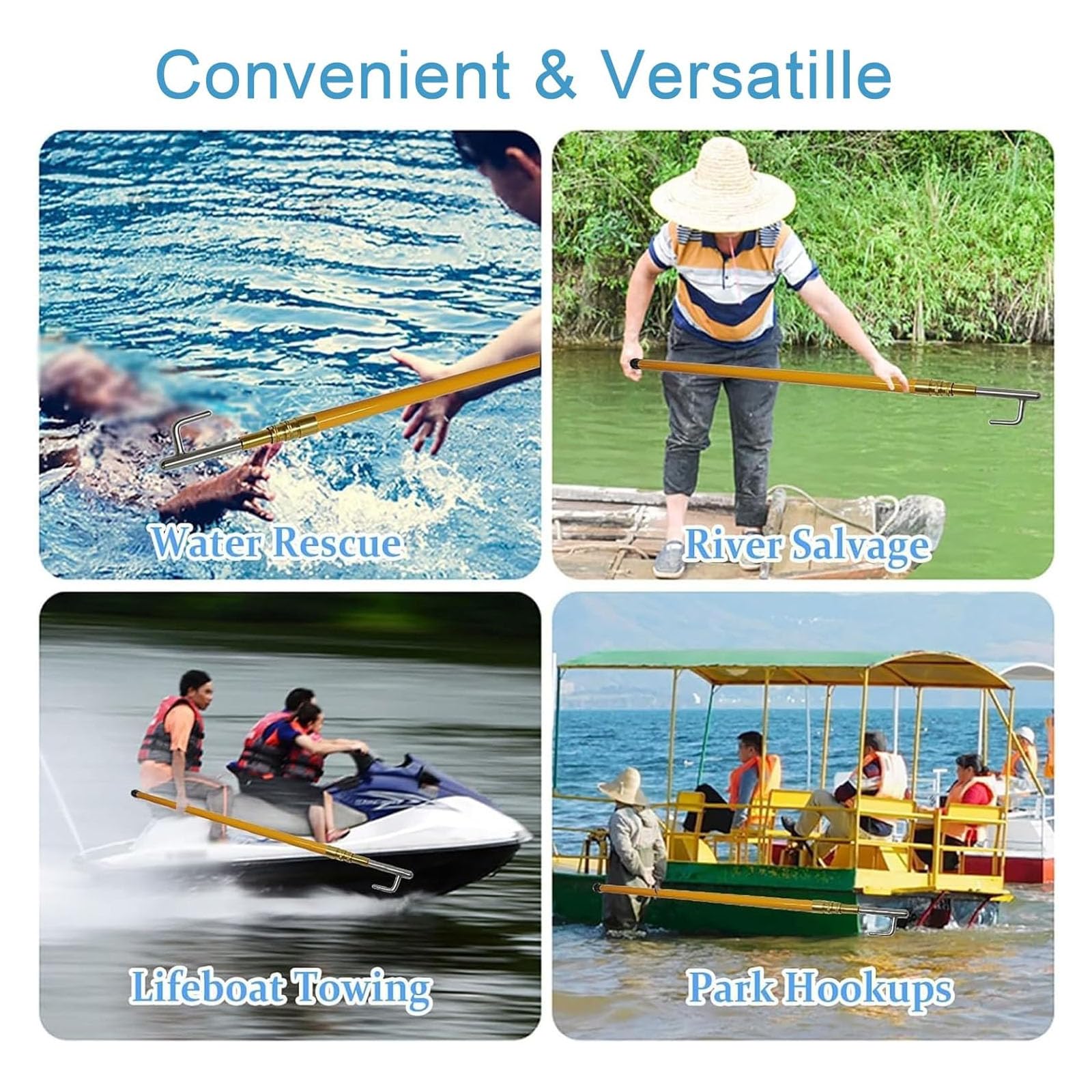Teleskop-Bootshakenstange – 4 M, 5 M, 6 M, 8 M, Strukturierter, Rutschfester Griff + Edelstahlhaken, Drehverschluss, 8-mm-Gewindeanschluss | Festmacher-, Anlege-, Wasserrettungs,5m