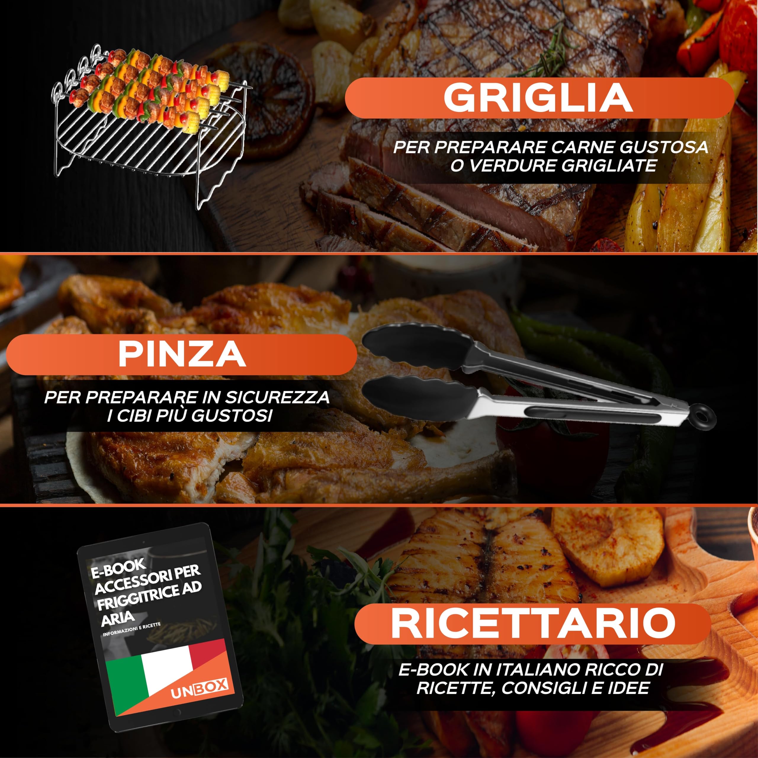 Accessori Friggitrice ad Aria per Philips 6,2L, Cosori e Cecotec | Set con teglia in silicone (23cm), griglia e teglia per pizza. Acciaio inox privo di BPA lavabile in lavastoviglie