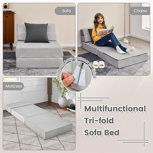 Miniatura 5 de KOMFOTT Sofá cama triple plegable, cama convertible de 6 pulgadas, transpirable de espuma de alta densidad, colchón para dormir, cama portátil de