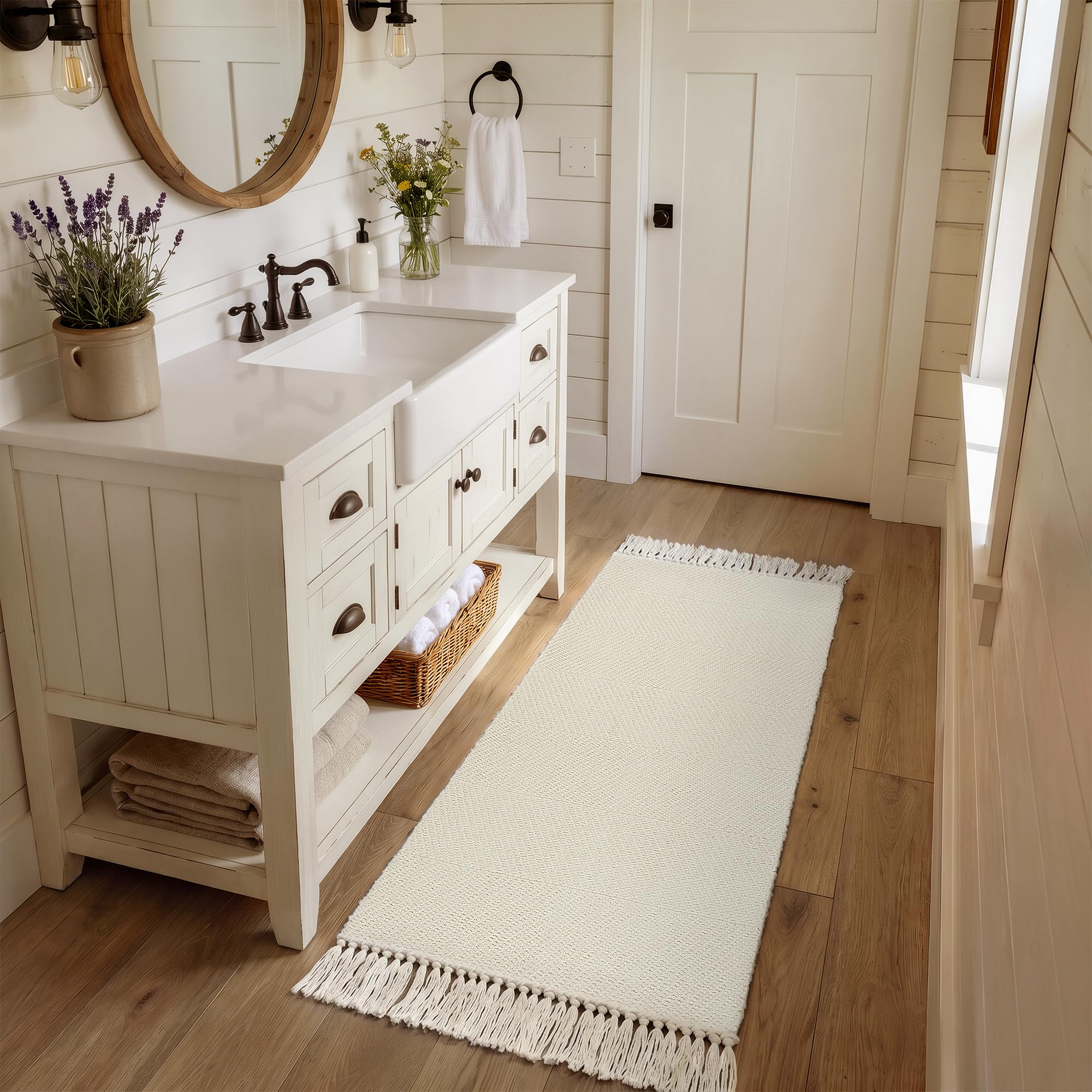 Photo 1 of Collive Bathroom Runner Rug, 2' x 5' Modern White Kitchen Mats