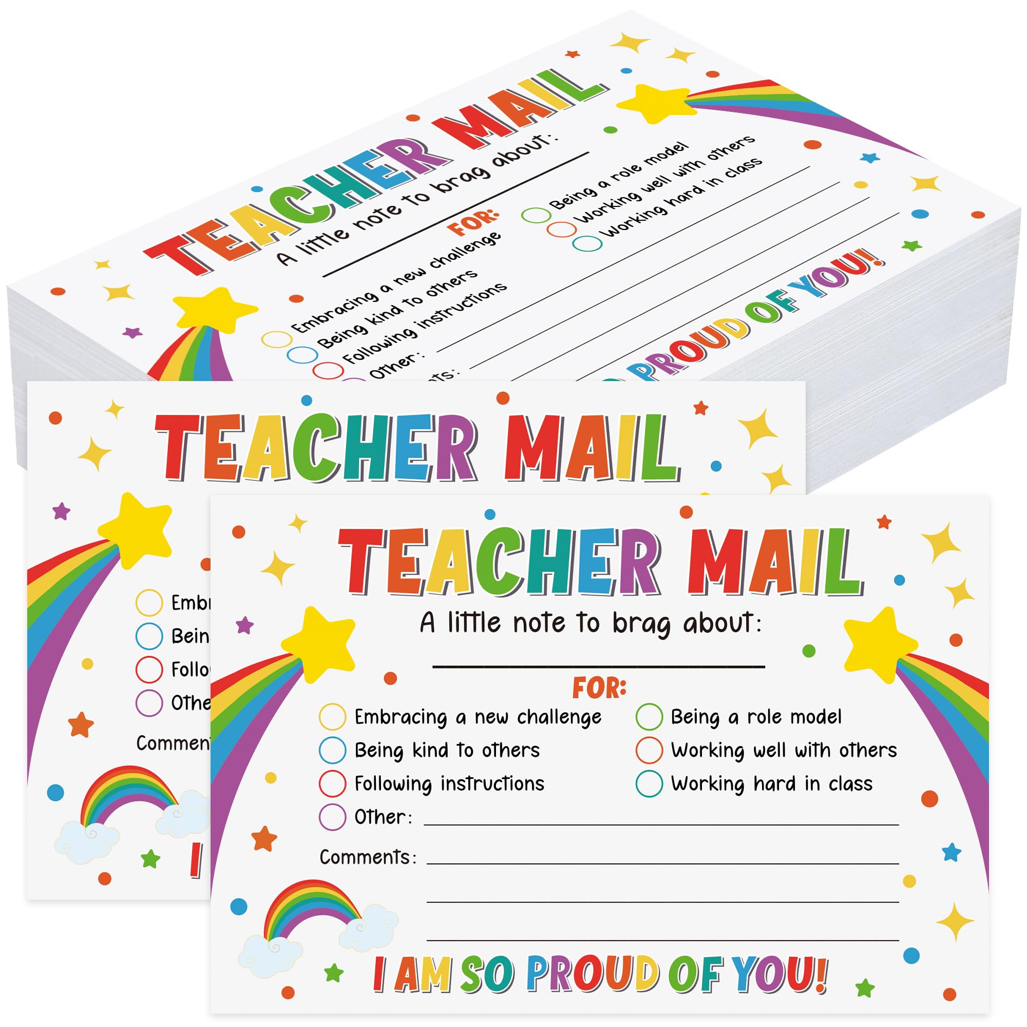50PCS Colorful Teacher Mail Notes to Parents Rainbow Classroom Good Behavior Incentive Cards Teacher Motivational Postcard to Send Home for Preschool Kindergarten Elementary School Teachers Supplies