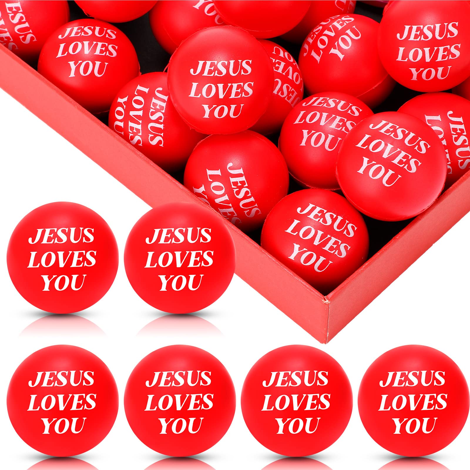 Jerify 30 Pack Jesus Loves You Stress Balls Bulk Red Stress Reliever Toys Squeeze Small Motivational Stress Balls Foam Bouncy Balls for Adults Anxiety