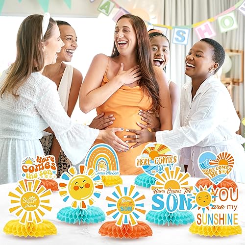 Miniatura 7 de Here Comes The Son - Decoración para baby shower, 9 piezas, Here Comes the Son Centro de mesa para mesa Boho Sunshine Baby Shower Sun Reveal