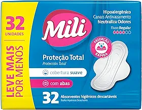 Mili Absorvente Externo com Abas Cobertura Suave, Fluxo Regular, 32 Unidades