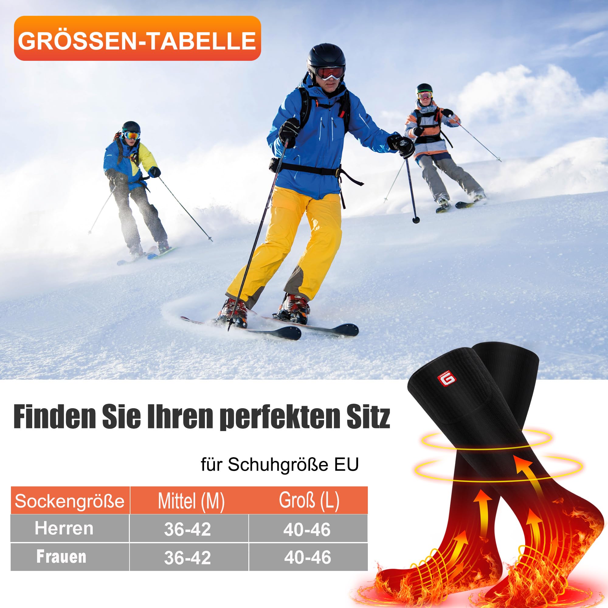 Svpro Chaussettes chauffantes électriques Rechargeables Hommes Femmes Thermo-Chaussettes alimentées par Batterie Camping Froid Randonnée Chaude Chaussettes d'hiver(