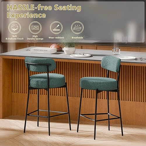 Miniatura 5 de DYHOME Juego de 2 taburetes de bar, verde esmeralda de 24 pulgadas, modernos taburetes de bar de altura de mostrador, taburetes de bar tapizados con