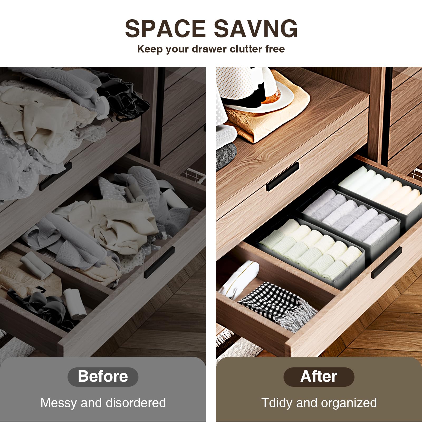 Homsorout Organizador de cajones para armario, organizador de ropa interior plegable, juego de 8 unidades, caja de almacenamiento, cajones de tela, sistema de organización para pantalones, ropa,