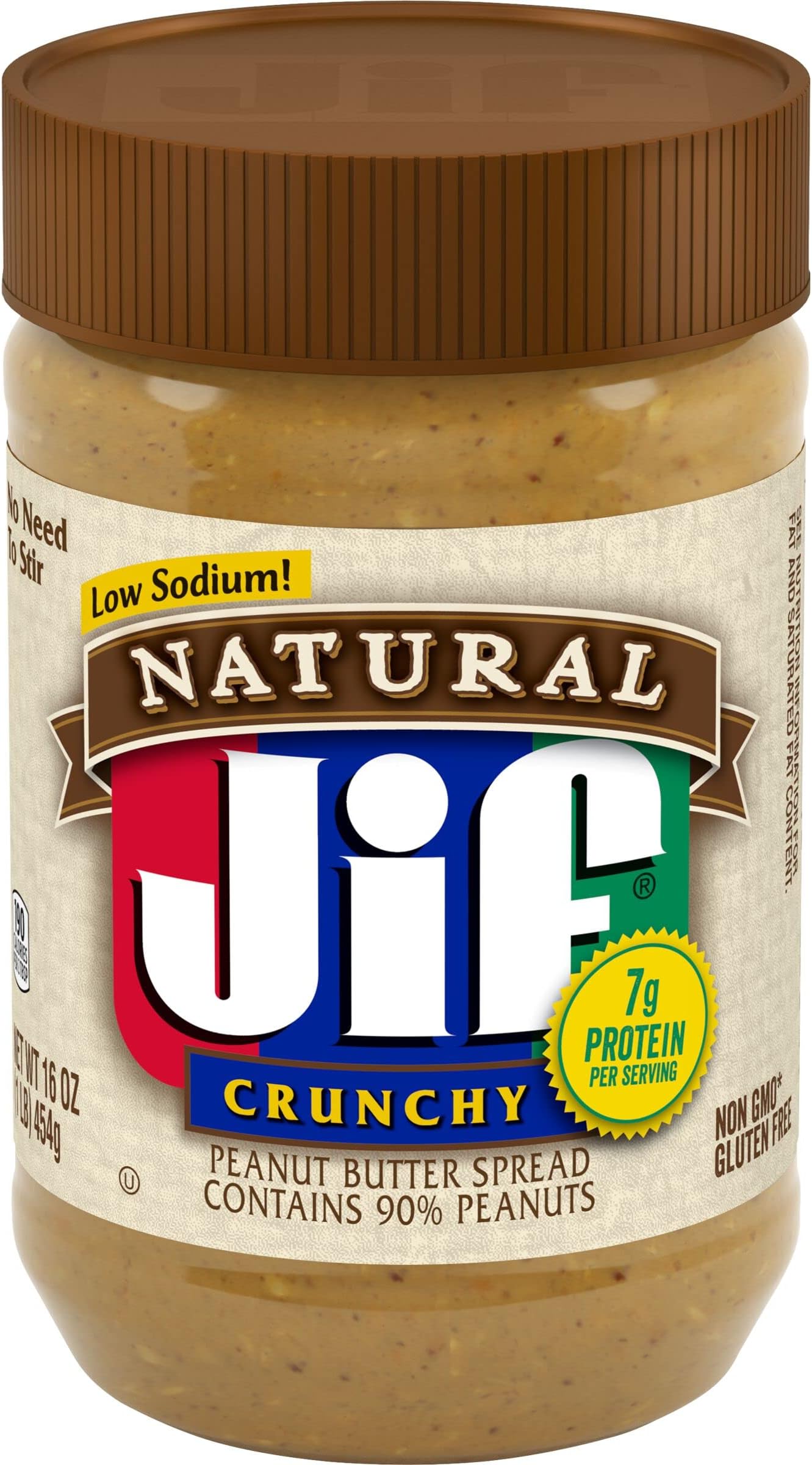 Natural Crunchy Peanut Butter Spread, 16 Ounces (Pack of 12), Contains 90% Peanuts