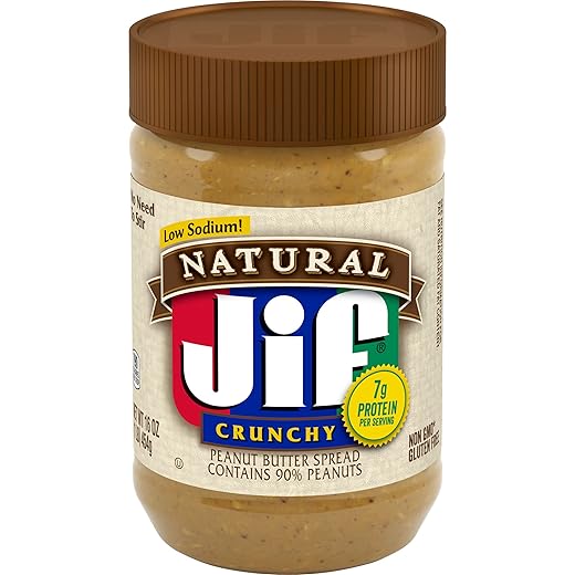 Jif Natural Crunchy Peanut Butter Spread, 16 Ounces (Pack of 12), Contains 90% Peanuts