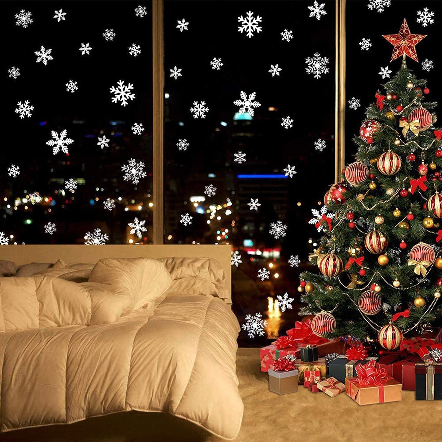 Noël Autocollant Fenetre, Neige PVC Autocollants Stickers Flocons De