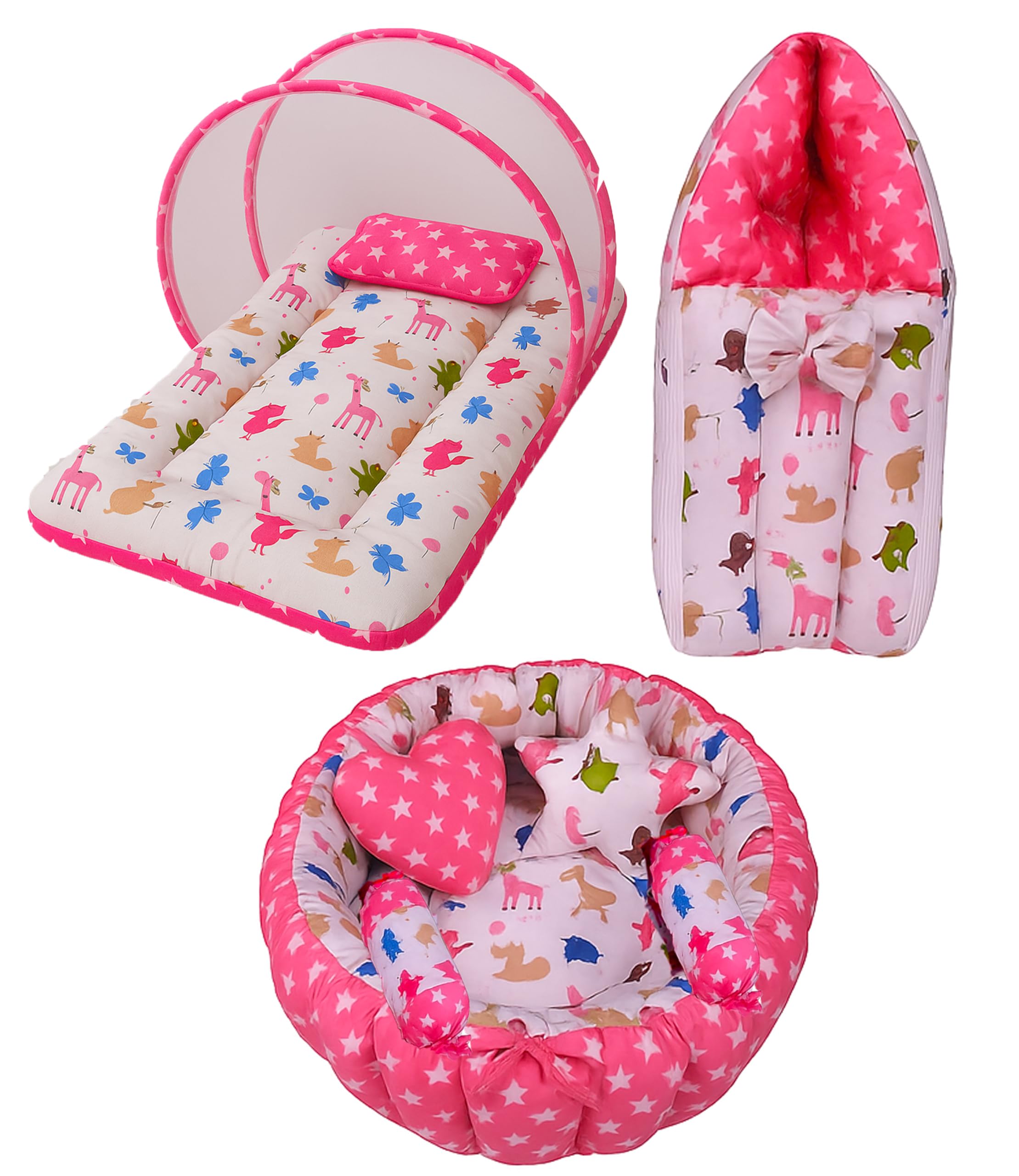 Kwitchy Baby | Mattress with Net | Carry Bag (Pink, 0-6 Months)