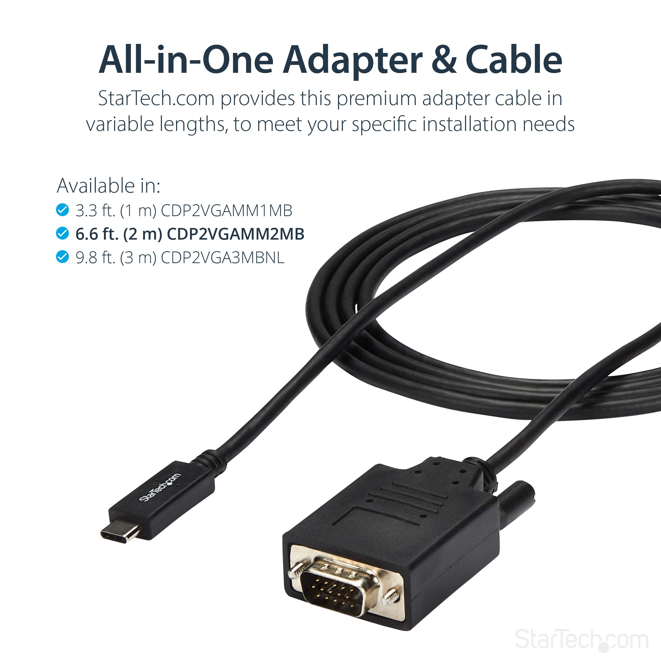 StarTech Câble Actif USB-C vers VGA 2m, 1920x1200, 1080p (CDP2VGAMM2MB)