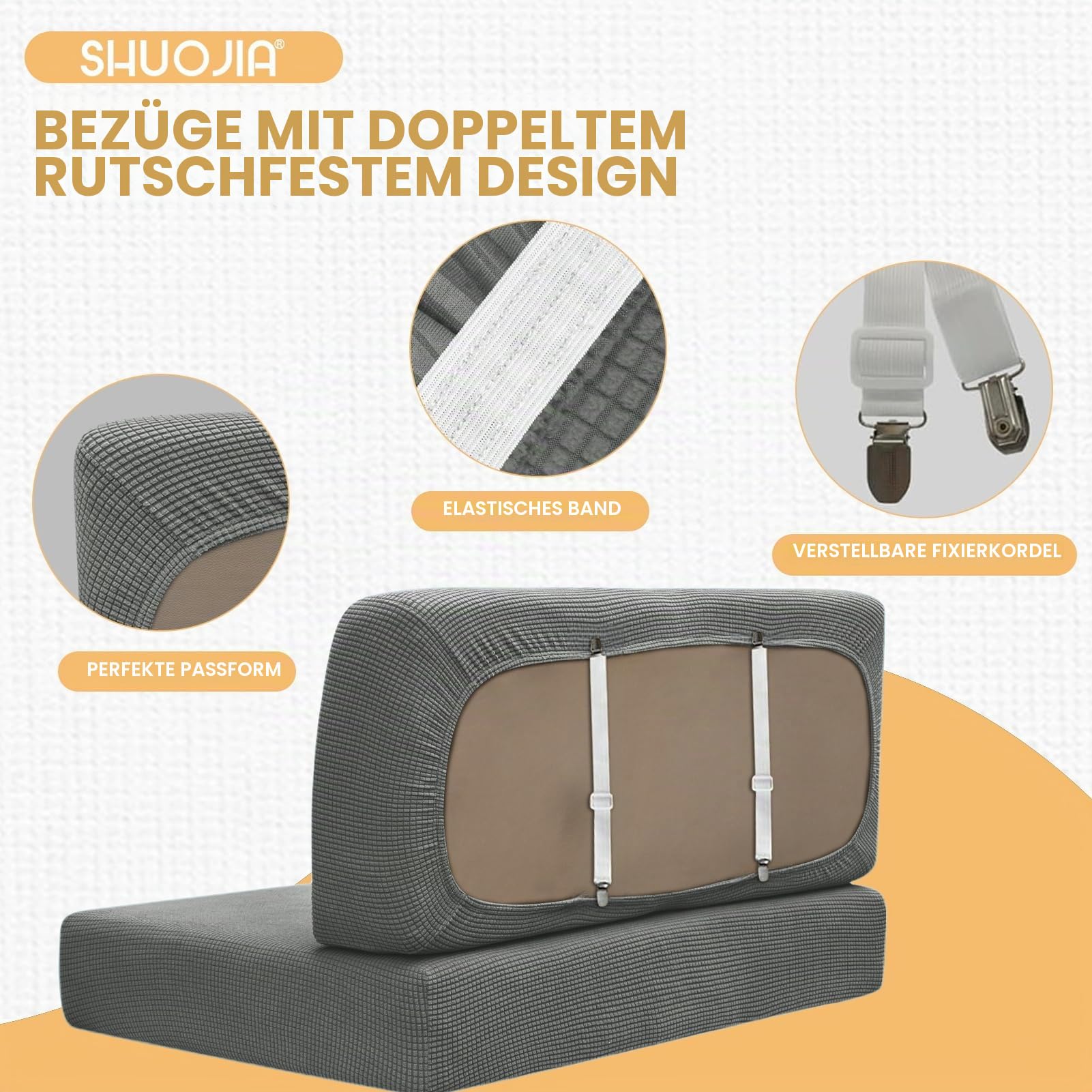Bezüge Für Wohnwagenpolster Jacquard, rutschfeste Wohnmobil Sitzbezüge Mit Verstellband, Sofa Sitzkissenbezug Für Schonbezug Wohnwagen Polster waschbar (Dark Grey,W 65-95cm, D 20-35cm)