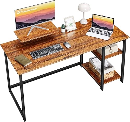 GreenForest Escritorio de oficina en casa para computadora con soporte para monitor y estantes de almacenamiento reversibles, mesa de trabajo GreenForest Escritorio de oficina en casa para computadora con soporte para monitor y estantes de almacenamiento reversibles, mesa de trabajo
