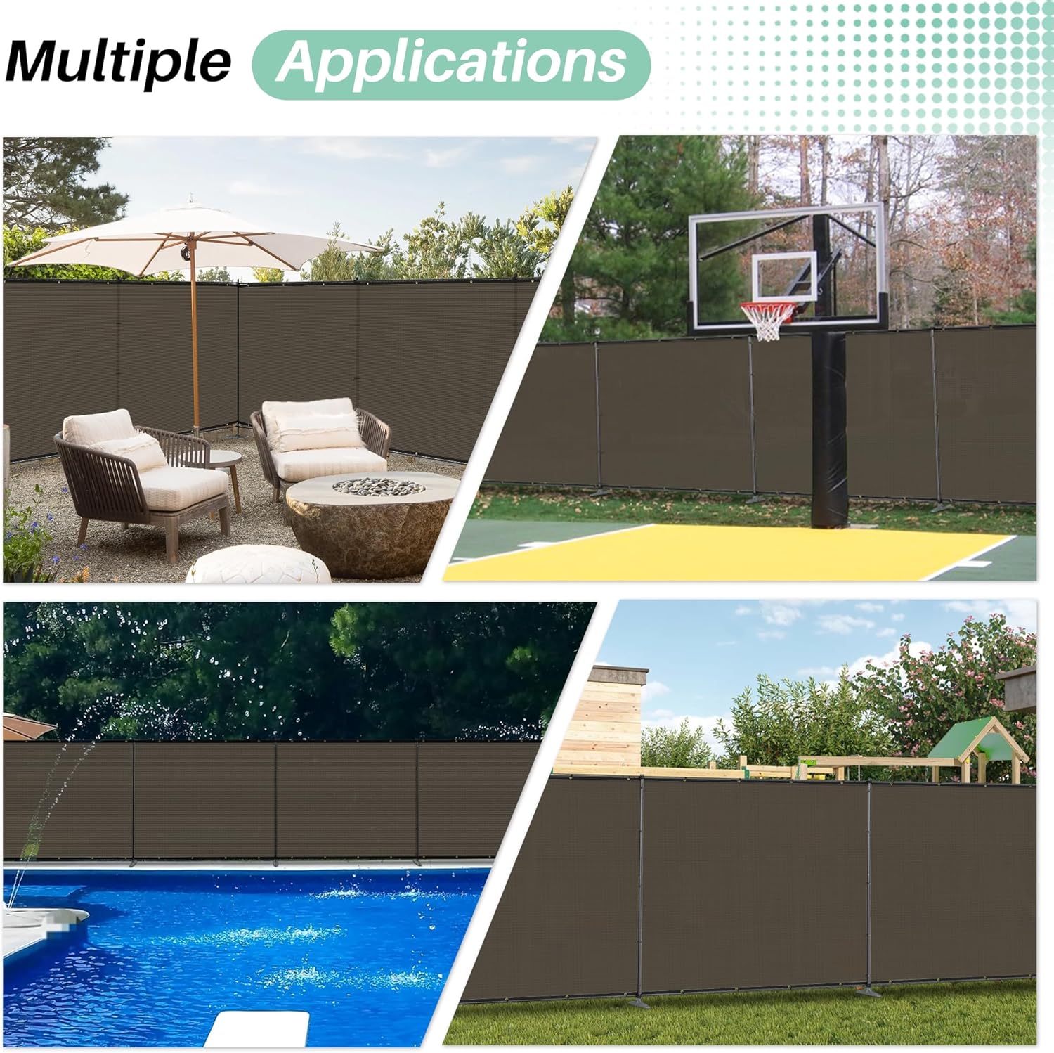 SunnyRoyal 6' x 12' Privacy Fence Screen Panel with Iron Poles Freestanding No Dig Heavy Duty Windscreen Mesh Fabric Temporary Dog Fencing for Outdoor Backyard Patio Garden (Brown)