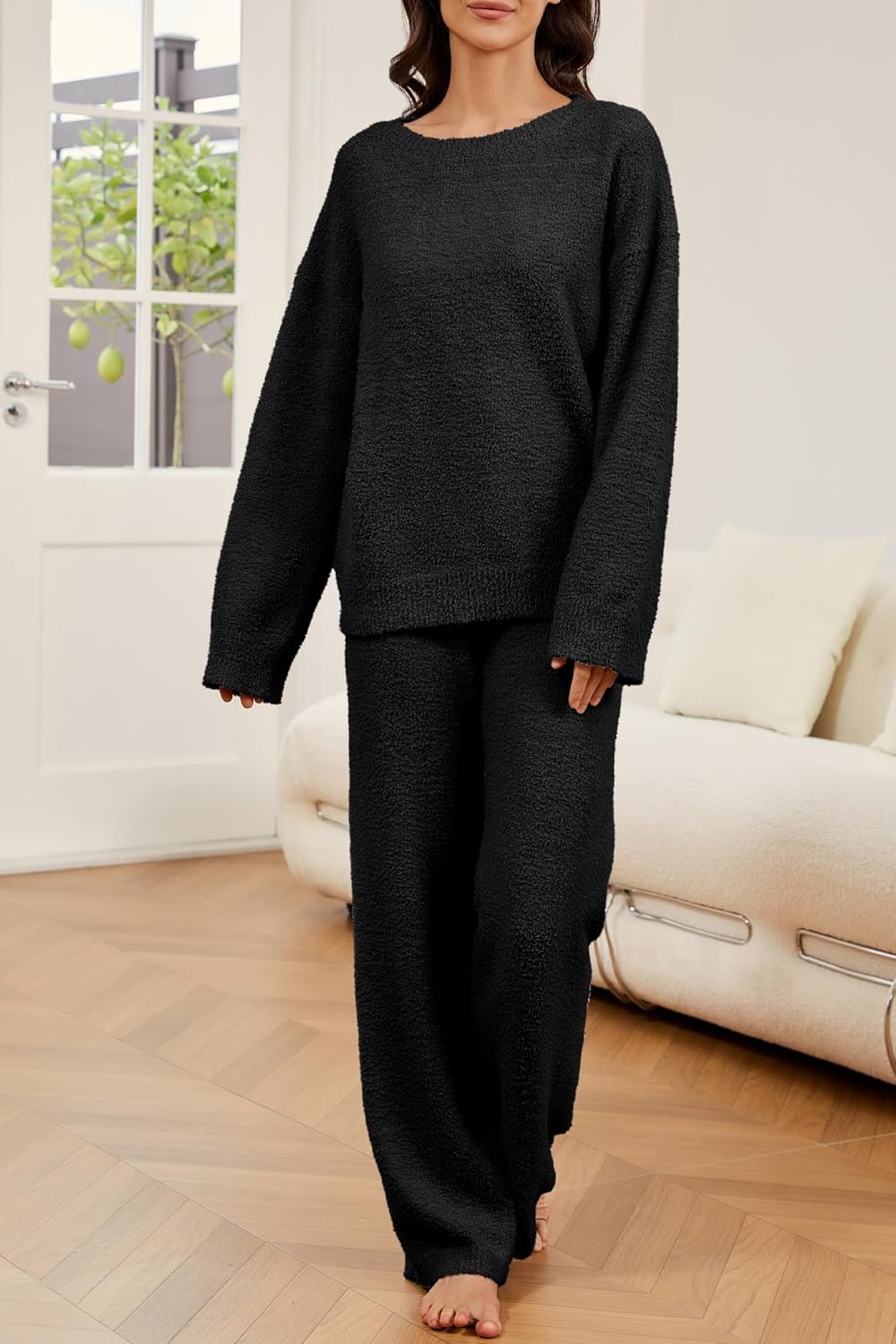 Lounge Sets for Women 2 Piece Fuzzy Fleece Pajamas Long Sleeve Oversized Lounge Set 2025 Fall Winter Trendy - Image 2