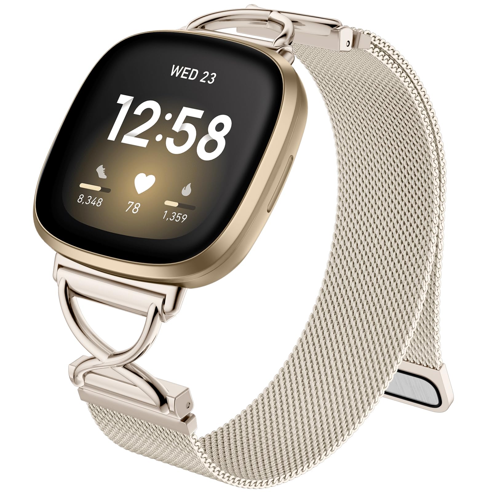 Charlam Metal Straps Compatible with Fitbit Versa 4 Strap, Fitbit Versa 3 Straps for Women, Magnetic Adjustable Stainless Steel Band for Fitbit Sense, Sense 2 Strap, Starlight