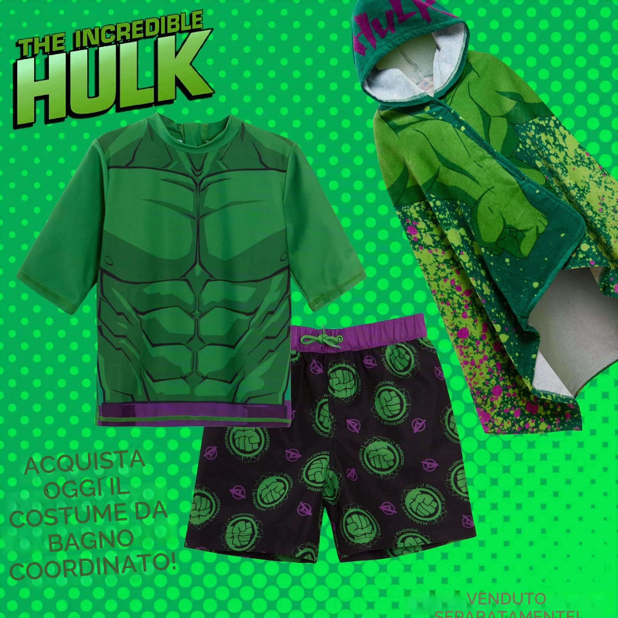 Marvel Asciugamano con cappuccio dell'Incredibile Hulk in 100% cotone Poncho per bambini Asciugamano da spiaggia Avengers Asciugamano da bagno Asciugamano da bagno Avvolgimento da nuoto