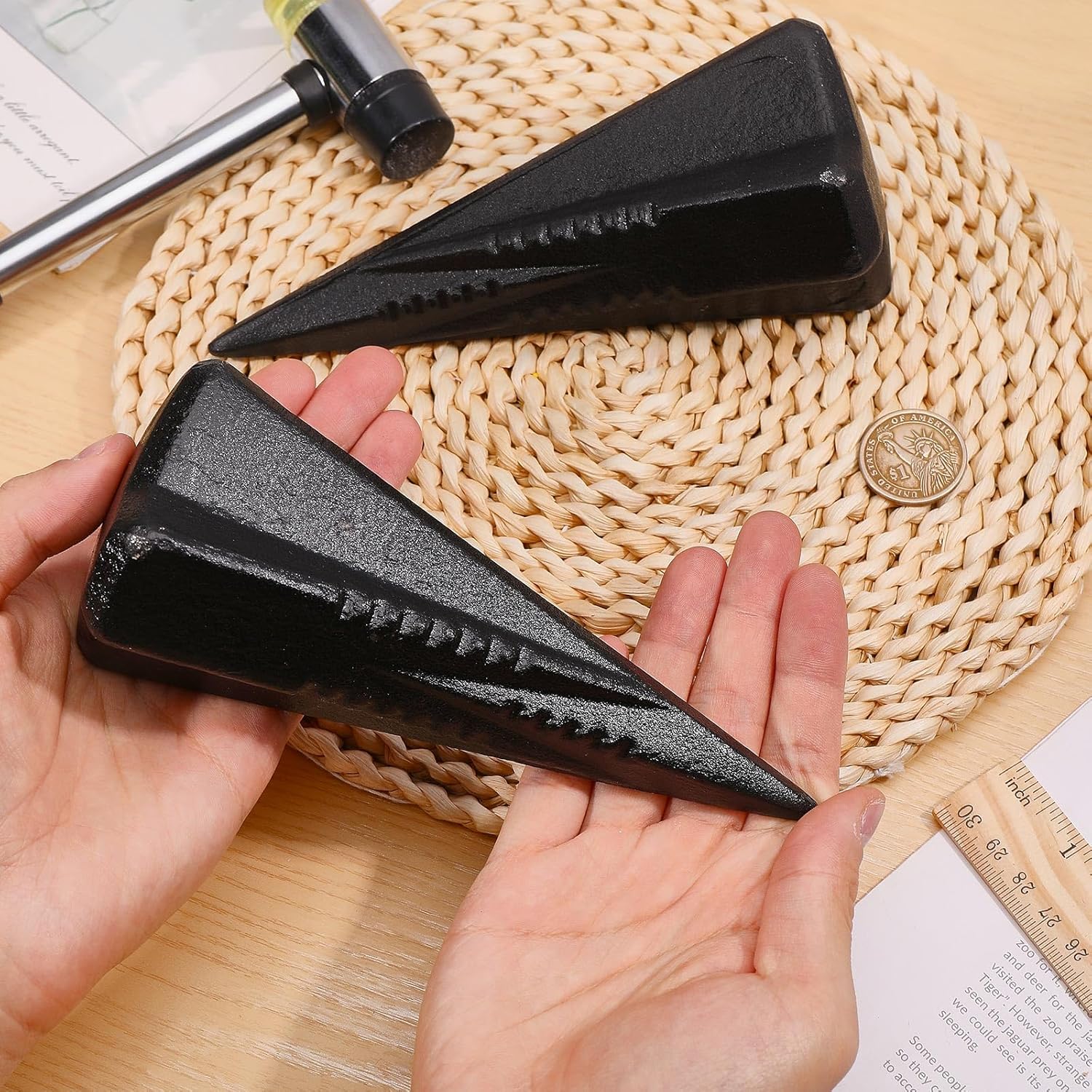 2 Pcs Wood Splitting Wedge Steel Wood Splitter Wedge 4-Direction Splitting Tool for Home Use, Black