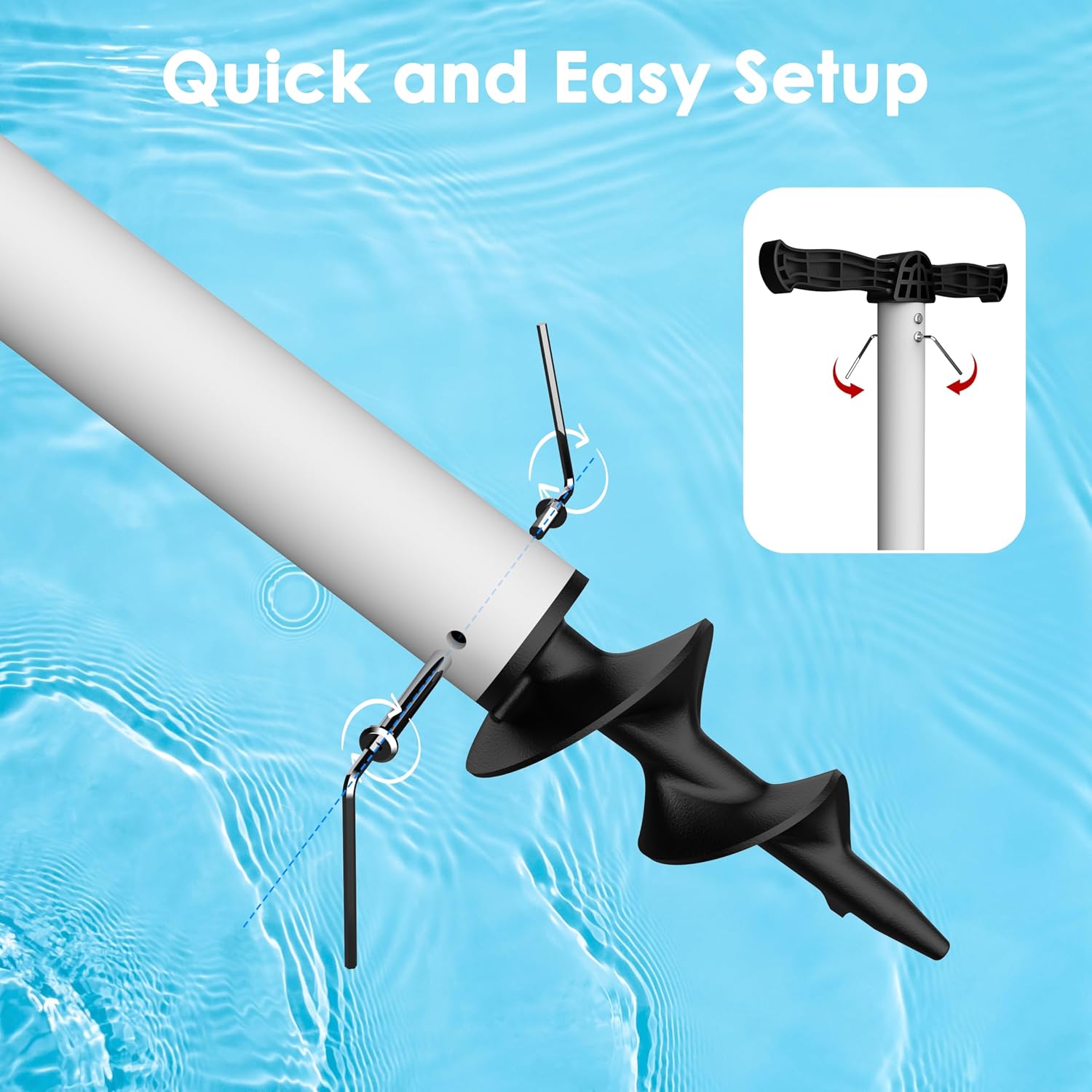 4 Pack Dock Auger Kit, Sailpref Boat Sand Auger with 2 Handles and 2 Augers for PVC Tubing Sandbar, Fits 1.5'' Schedule 40 PVC (ID 1.57''), Securing Boat, Preventing Drifting and Scraping, Black