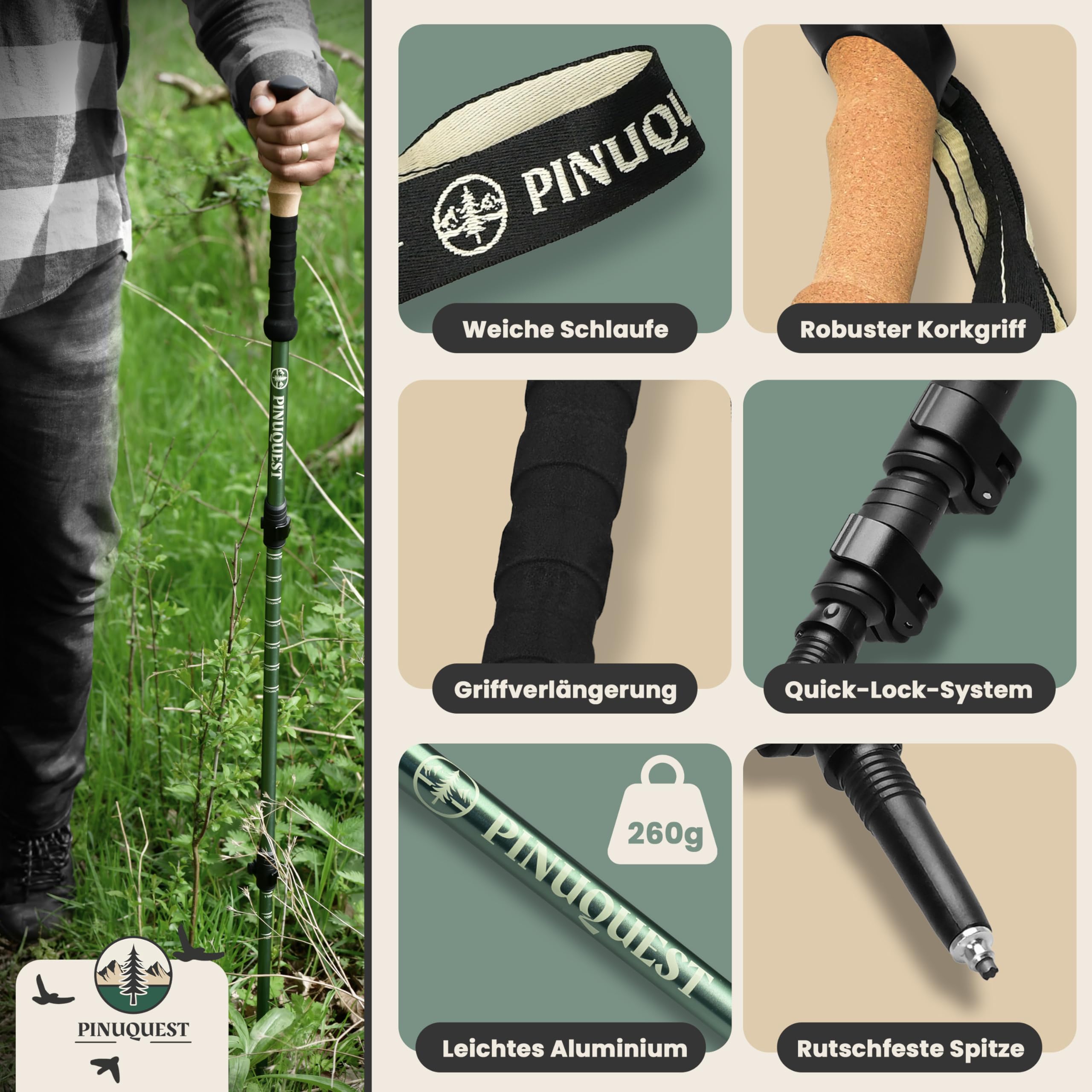 Wanderstöcke Teleskop – Ultraleicht Aluminium oder Carbon – Trekkingstöcke mit Korkgriff – Nordic Walking Stöcke für Damen & Herren – 63–135 cm verstellbar