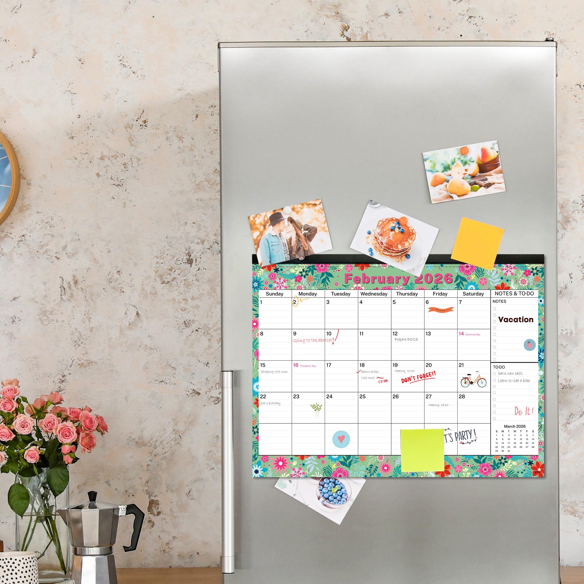 Calendario académico mensual grande de escritorio 2019-2020, diseño floral con imanes para nevera y pared, calendario grande de agosto de 2019 a diciembre de 2020, 17.3 x 13.2 pulgadas