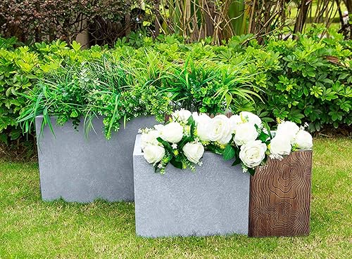 Miniatura 4 de Kante Maceta rectangular moderna de hormigón para exteriores, maceta ligera de 23 pulgadas de largo para patio, jardín, patio trasero de madera