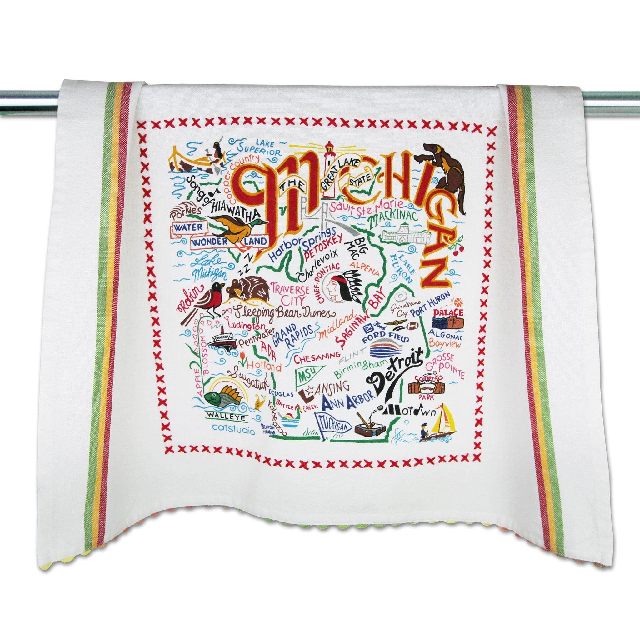 Catstudio Michigan Dish Towel - U.S. State Souvenir Kitchen and Hand Towel, Perfect Tea Towels for Michigan Lovers, Travel Souvenir, Housewarming Gifts, Couple Gifts