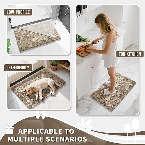 Miniatura 7 de Yimobra-Tapete de baño de felpilla de 31.5 x 19.8 pulg, suave y absorbente, antideslizante, lavable a máquina, secado rápido, tapete exterior de