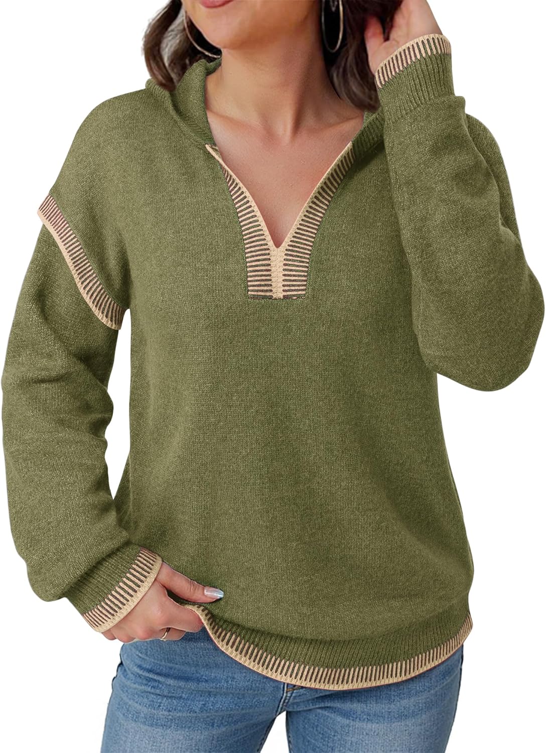 VALOLIA Sweaters for Women Fall Long Sleeve V Neck Casual Pullover 2025 Winter Trendy Knit Hoodies - Image 5