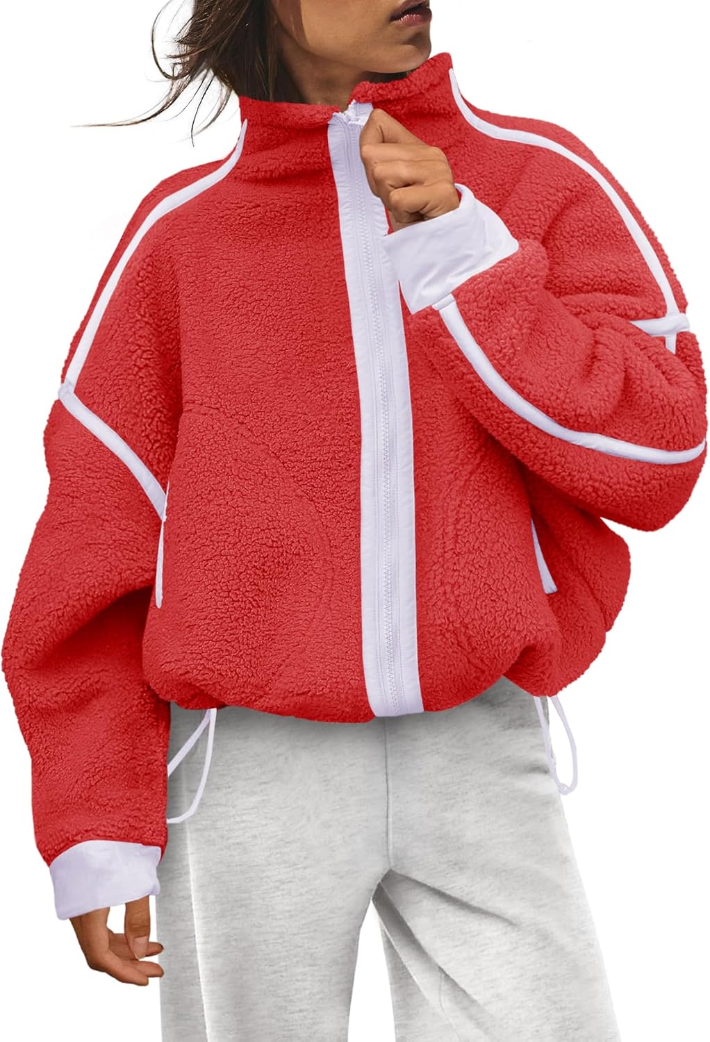 Panadila Womens Fleece Zip Up Jacket Fuzzy Sherpa Jacket Casual Teddy Coats Winter Outerwear with Pockets