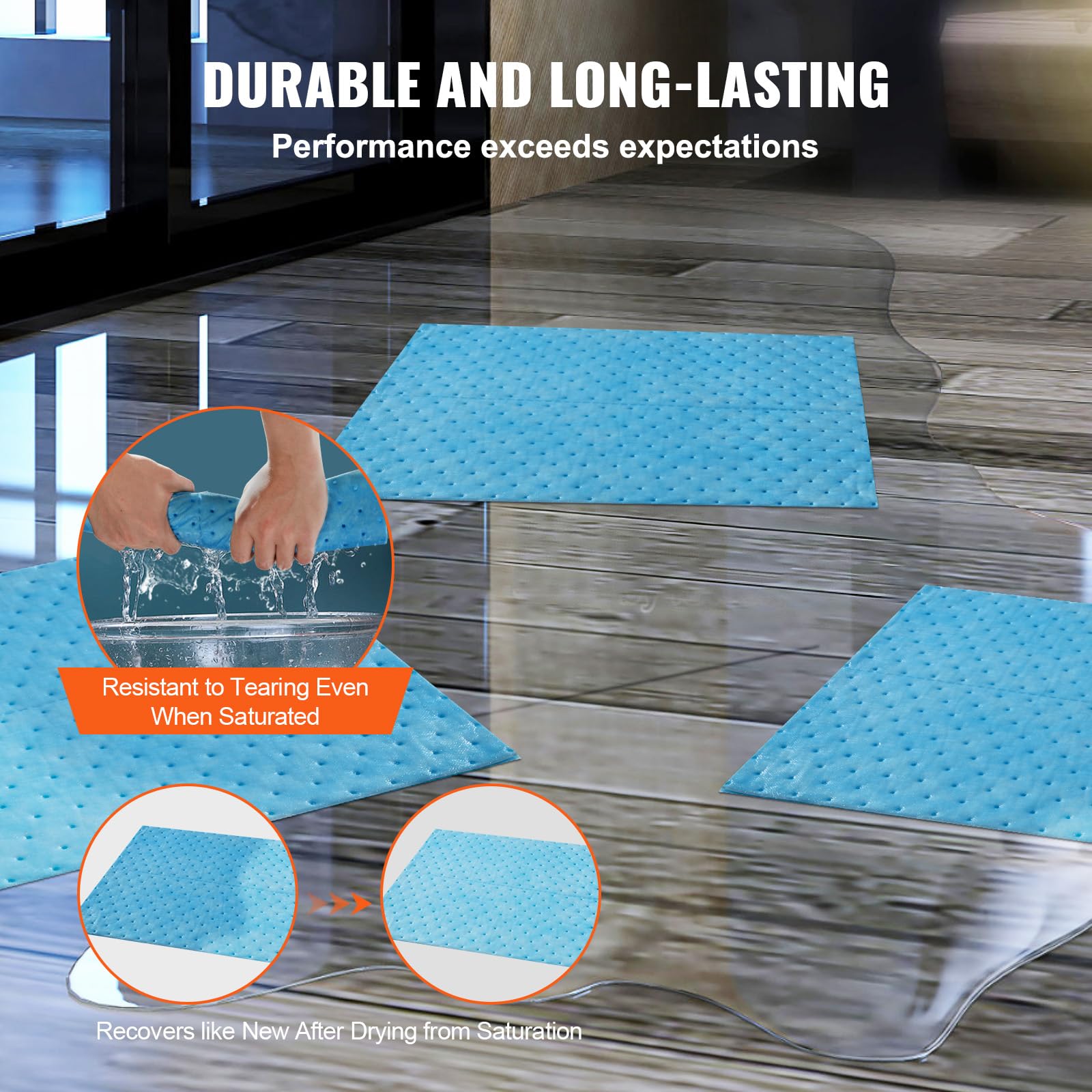 VEVOR Saugpads Wasserabsorbierende Matte 30 Stk 380x480x5 mm Polypropylen Blau 6 Gal