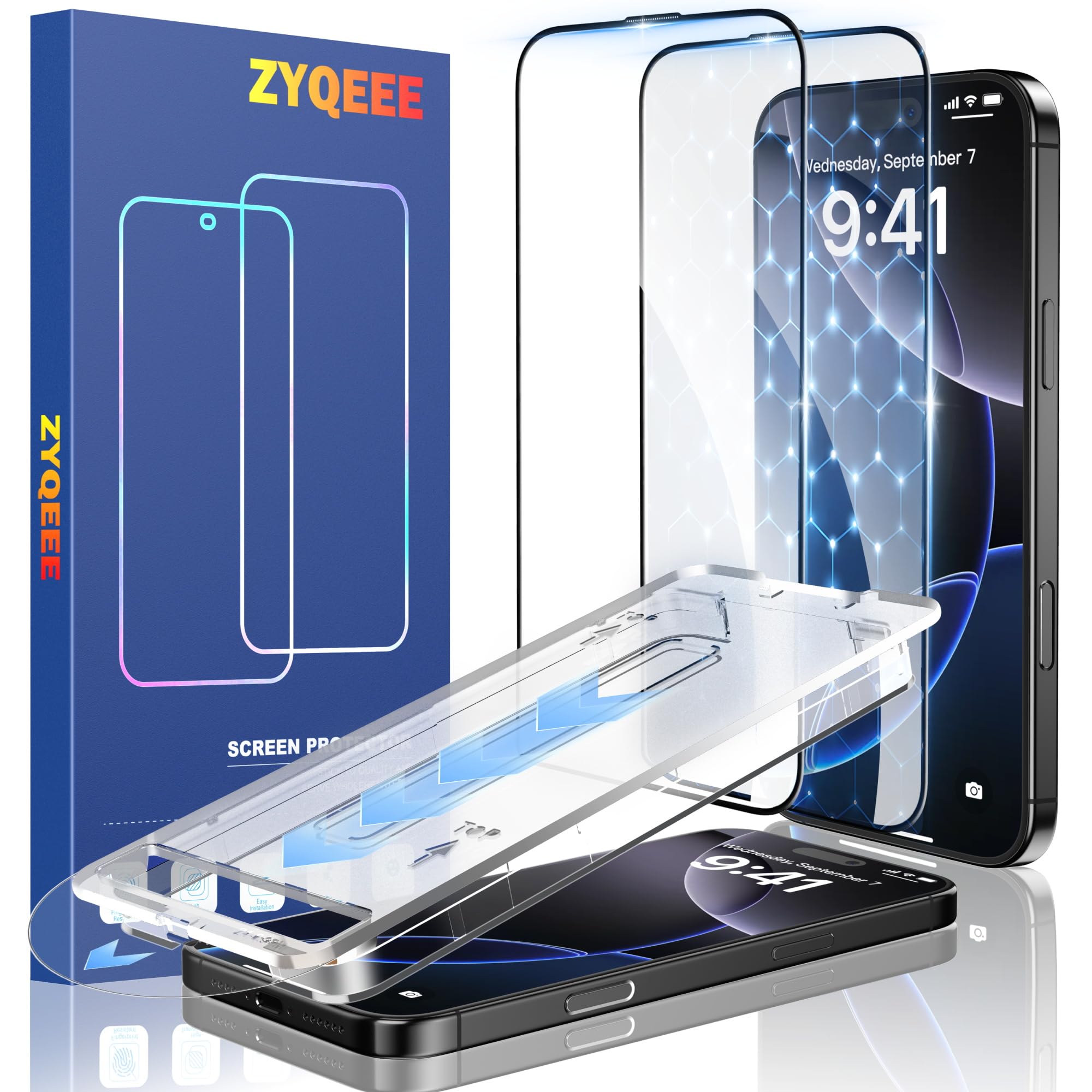ZYQEEE 2 Pack for iPhone 16 Pro Max Screen Protector 6.9 inch, Auto Dust-Elimination Installation, Bubble Free, 9H Hardness HD Clear Tempered Glass