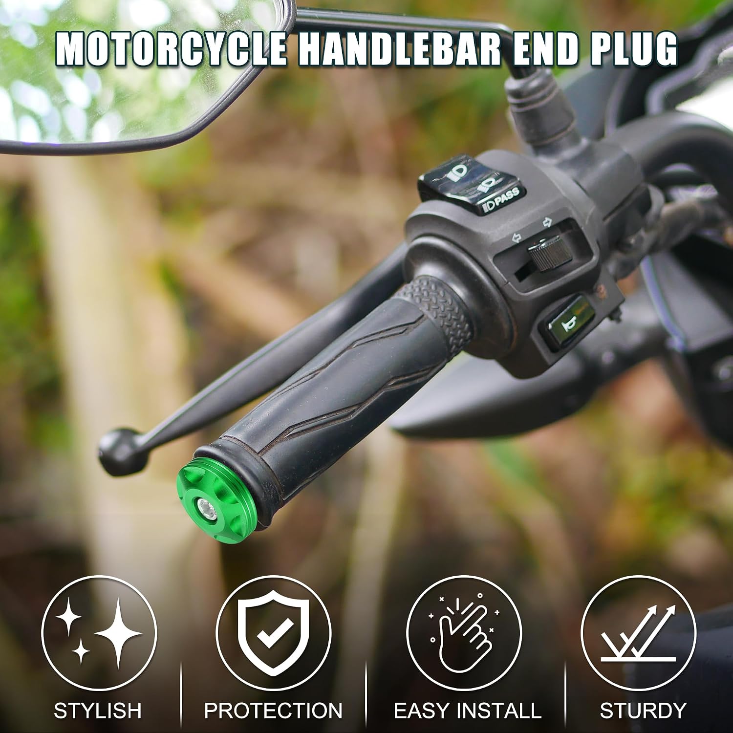 Motorcycle Handlebar End Plug Aluminum Alloy 18mm-20mm 0.71"-0.79" 32mm OD Fashionable | Front Handle Bar Grips Cap Gear Balanced Plug Green 1 Pair