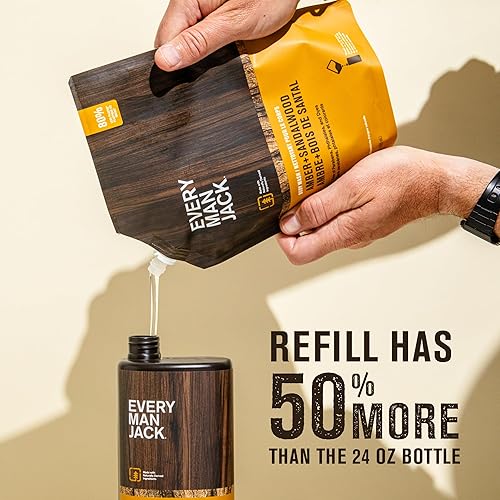 Miniatura 5 de Every Man Jack Amber + Sandalwood - Bolsa de repuesto para lavado corporal para hombre, limpia, nutre e hidrata la piel, ingredientes derivados de